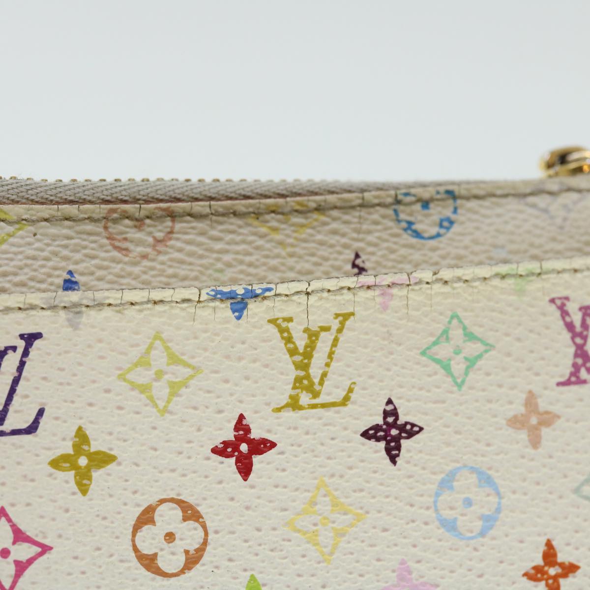 LOUIS VUITTON Multicolor Pochette Cles NM Coin Purse White M93734 LV Auth 51893