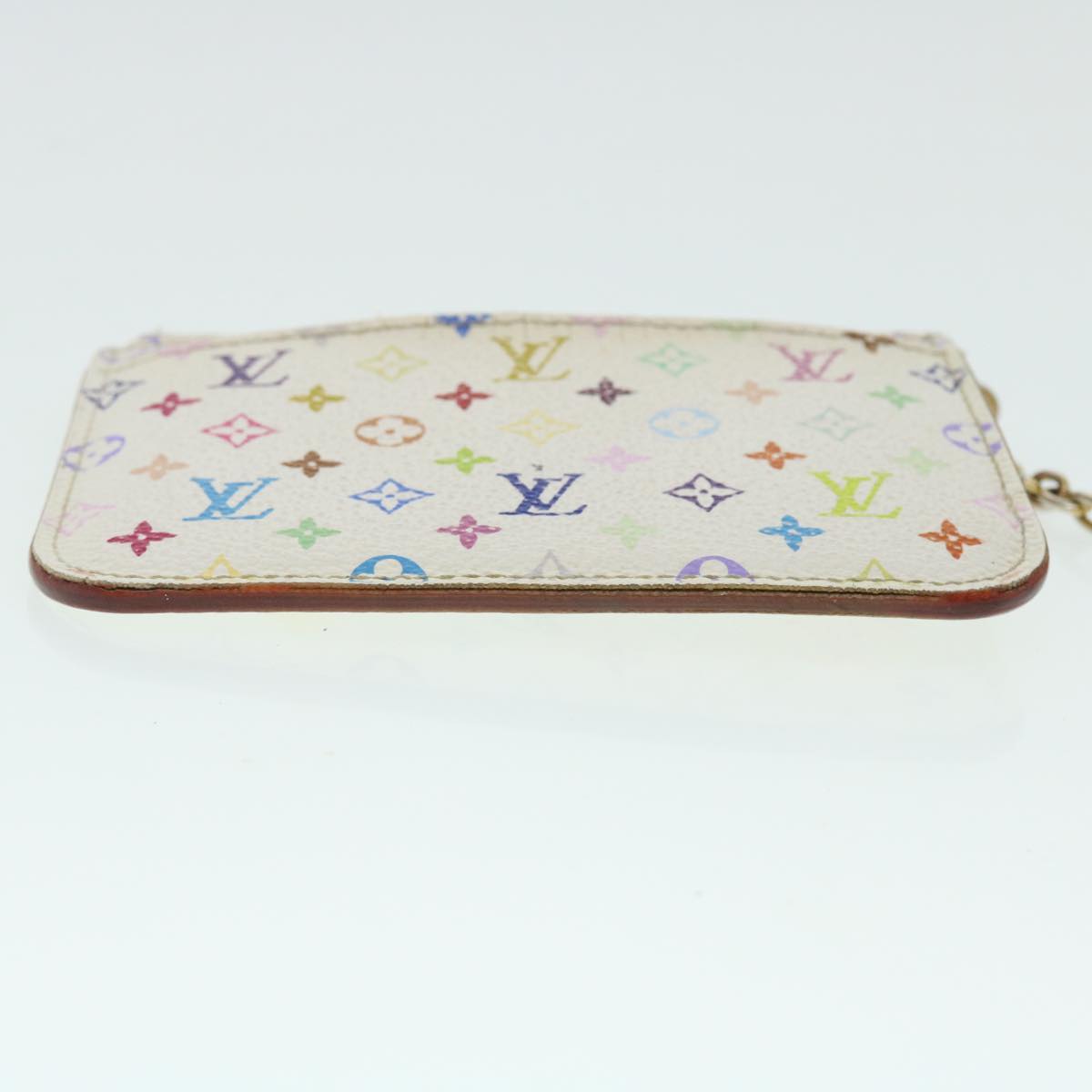 LOUIS VUITTON Multicolor Pochette Cles NM Coin Purse White M93734 LV Auth 51893