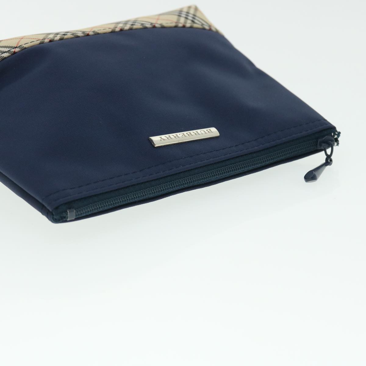 BURBERRY Nova Check Pouch Nylon Navy Beige Auth 51912