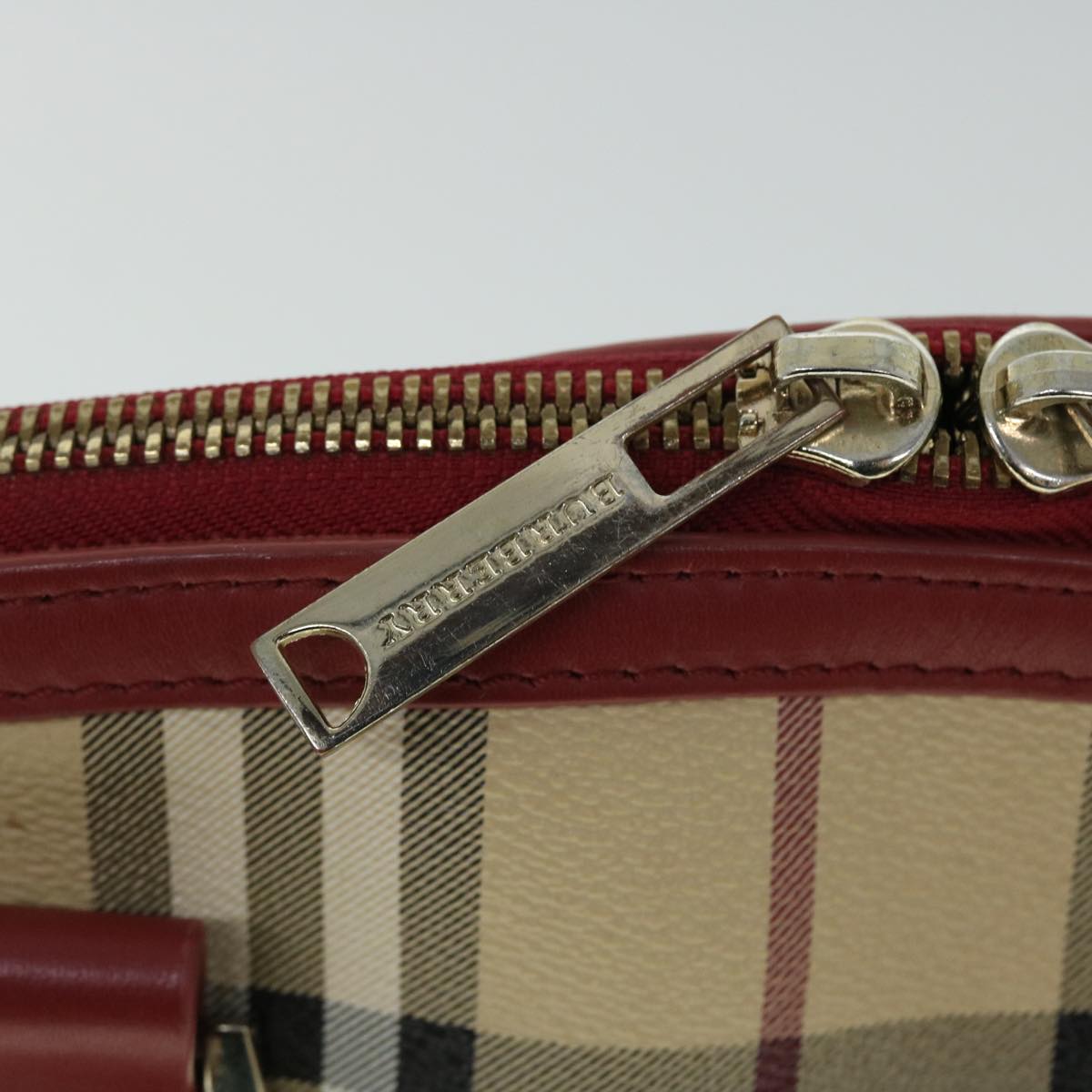 BURBERRY Nova Check Hand Bag PVC Leather 2way Beige Red Auth 52129