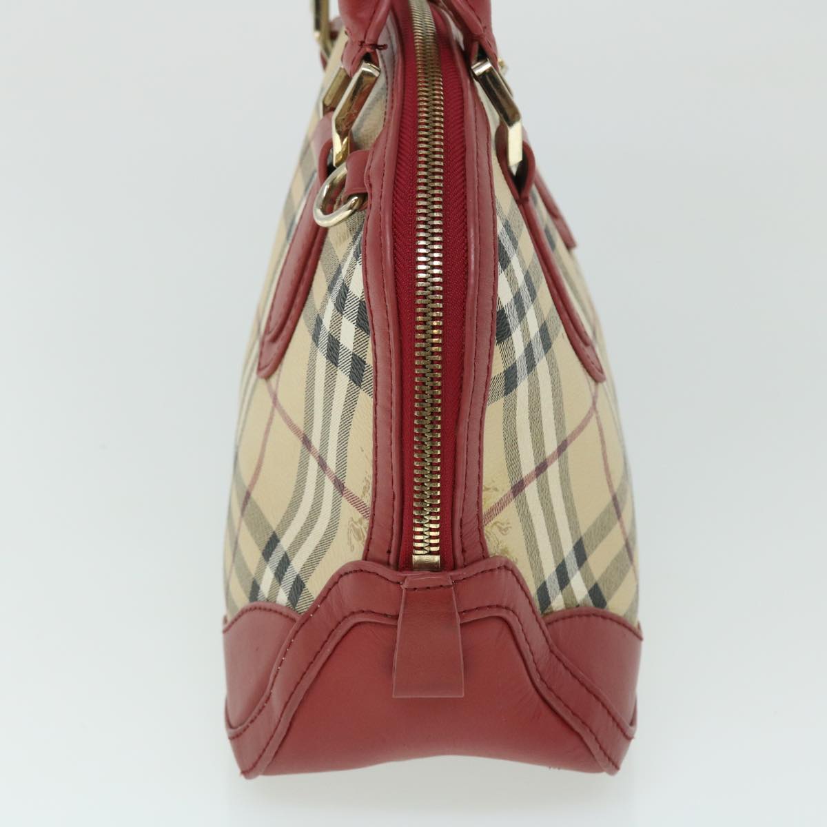 BURBERRY Nova Check Hand Bag PVC Leather 2way Beige Red Auth 52129