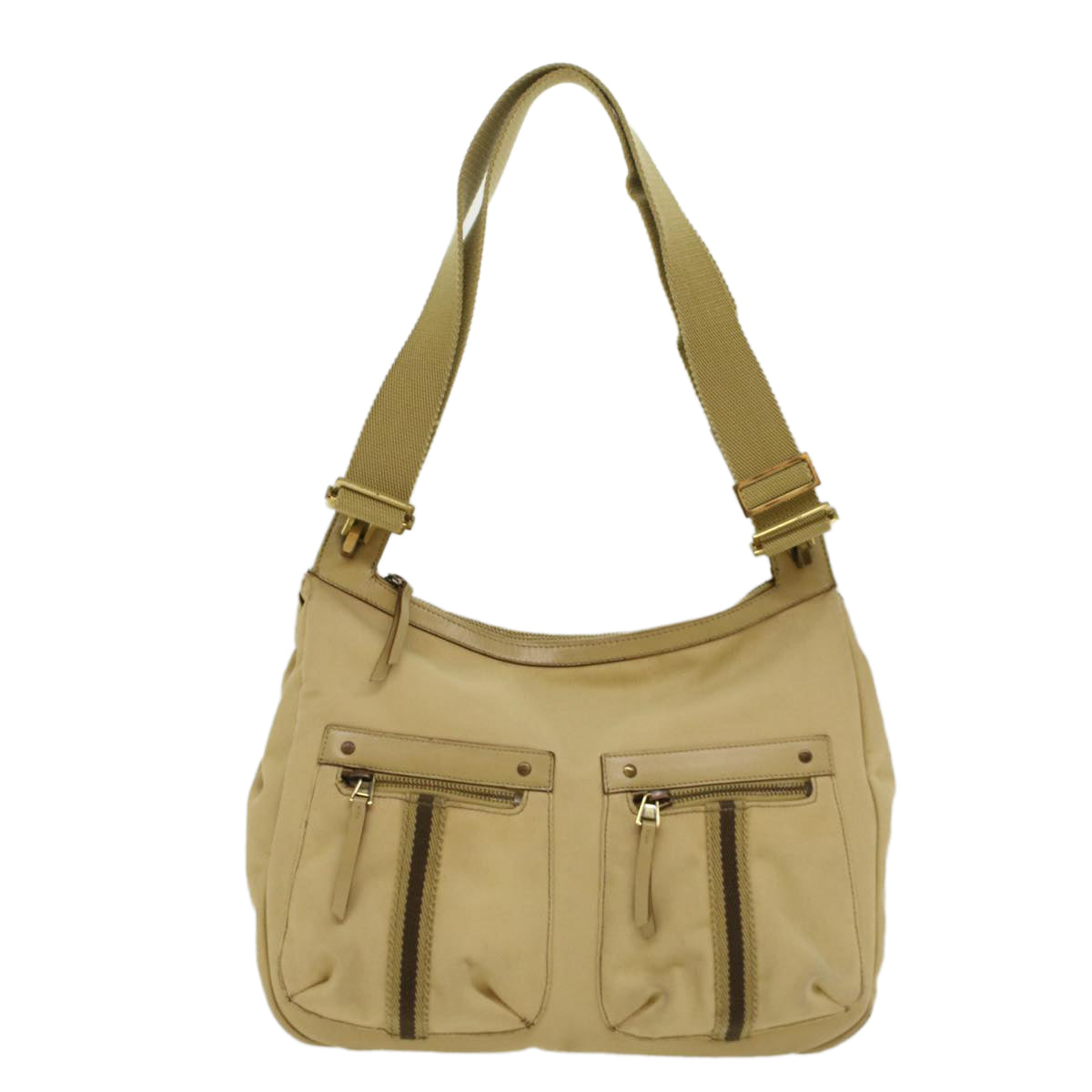 GUCCI Sherry Line Shoulder Bag Canvas Beige Brown 90762 Auth 52131