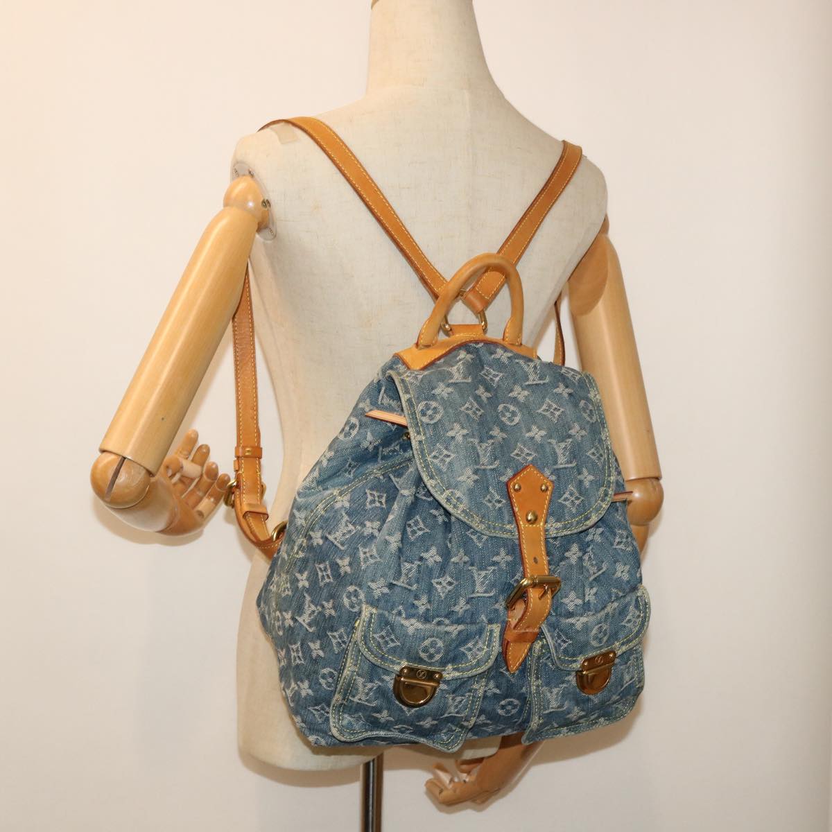 LOUIS VUITTON Monogram Denim Sac A Dos GM Backpack Blue M95056 LV Auth 52145A