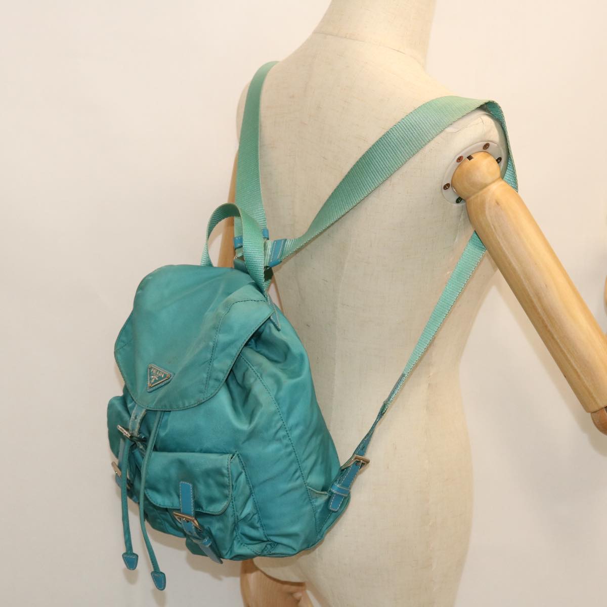 PRADA Backpack Nylon Turquoise Blue Auth 52244