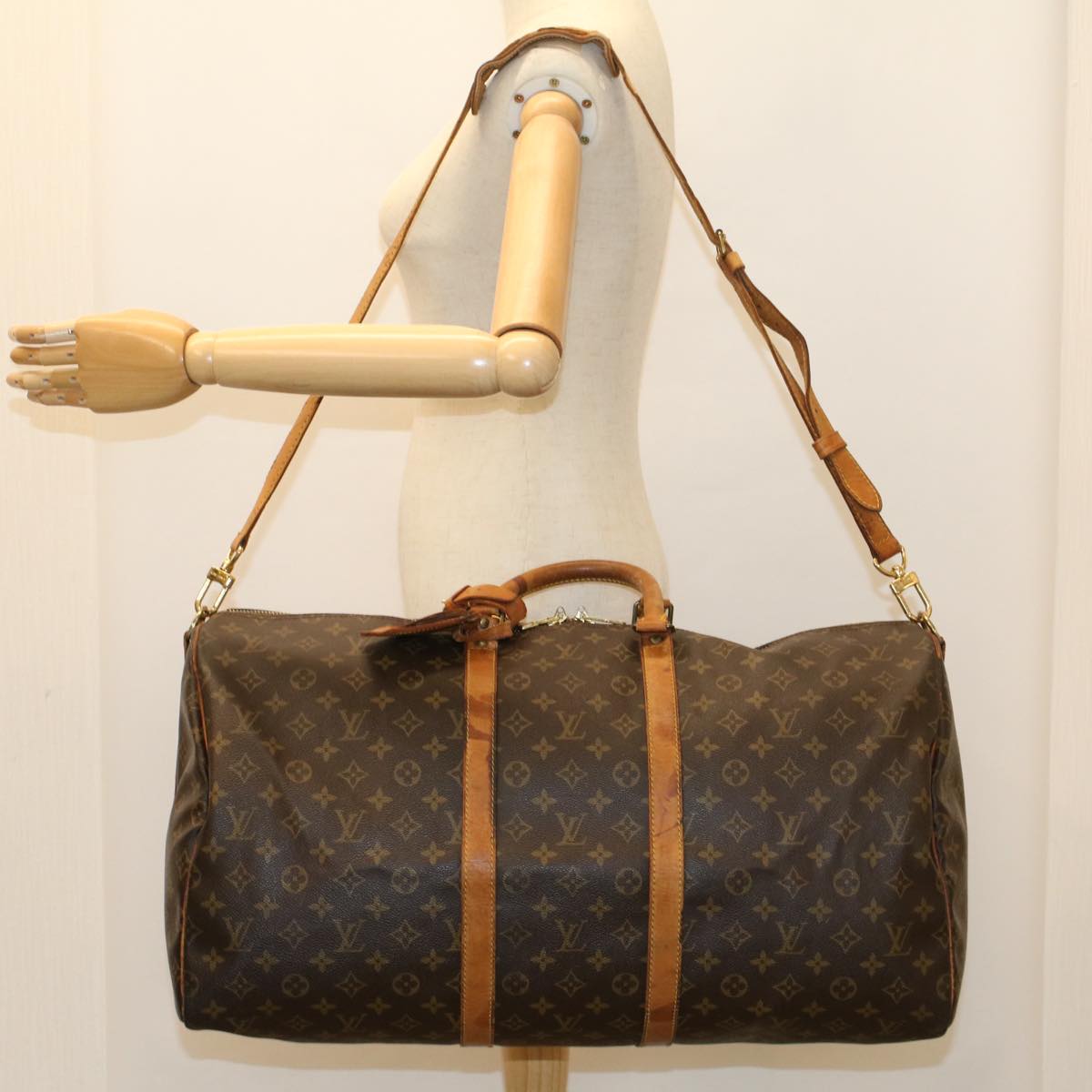 LOUIS VUITTON Monogram Keepall Bandouliere 55 Boston Bag M41414 LV Auth 52394