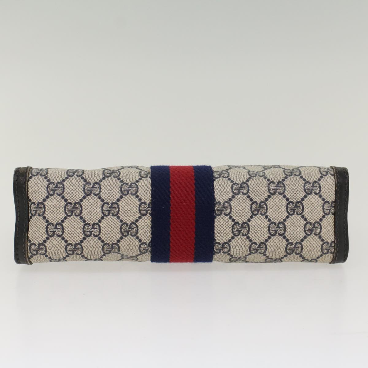 GUCCI GG Canvas Sherry Line Clutch Bag Gray Red Navy 41 014 2125 28 Auth 52492