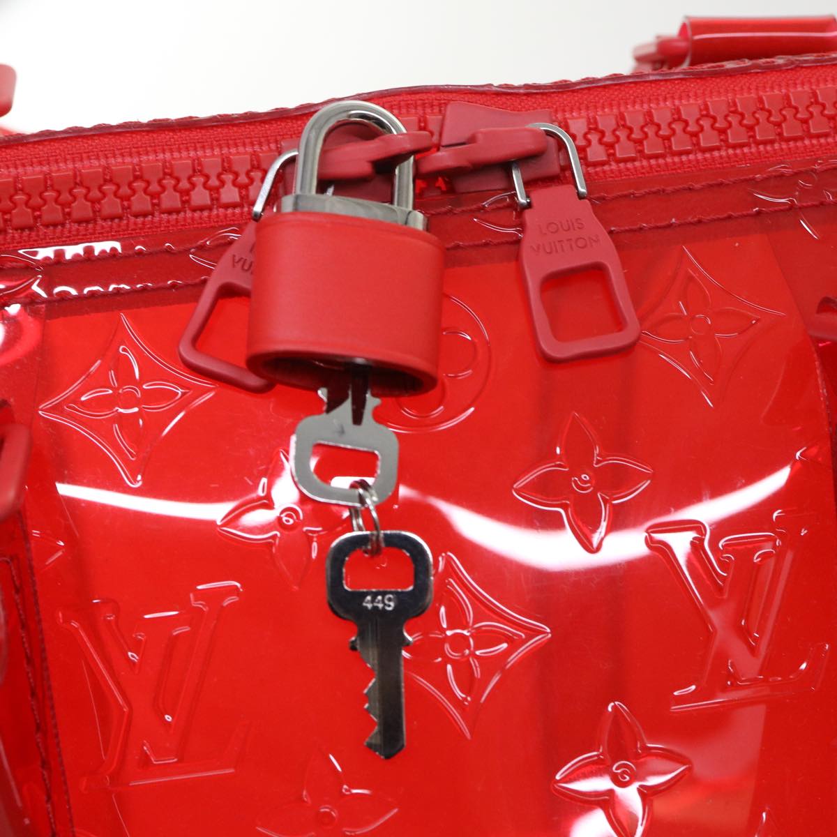 LOUIS VUITTON Monogram Vinyl Keepall Bandouliere 50 Bag Red M41416 Auth 52526A