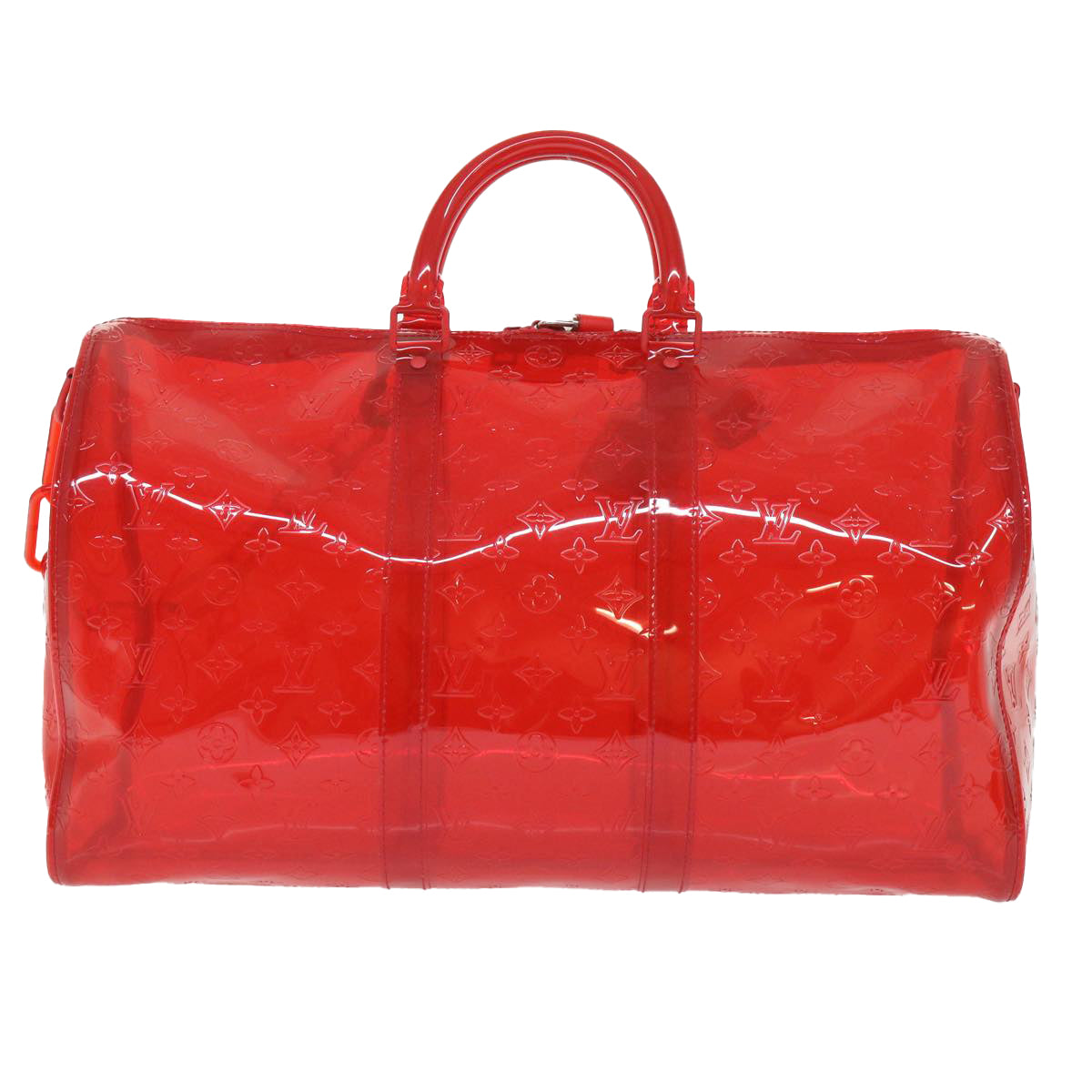 LOUIS VUITTON Monogram Vinyl Keepall Bandouliere 50 Bag Red M41416 Auth 52526A