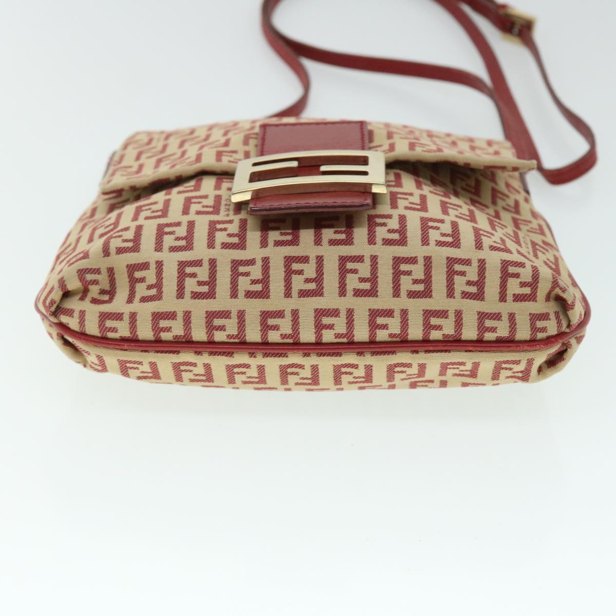 FENDI Zucchino Canvas Mamma Baguette Shoulder Bag Beige Red Auth 52738