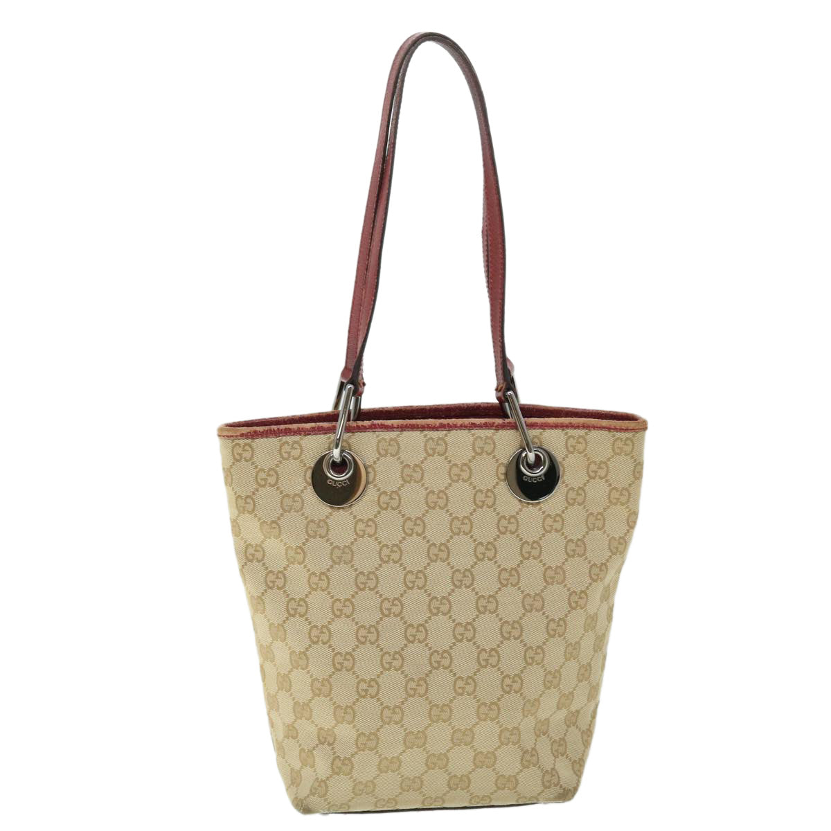 GUCCI GG Canvas Tote Bag Beige Red Auth 52753