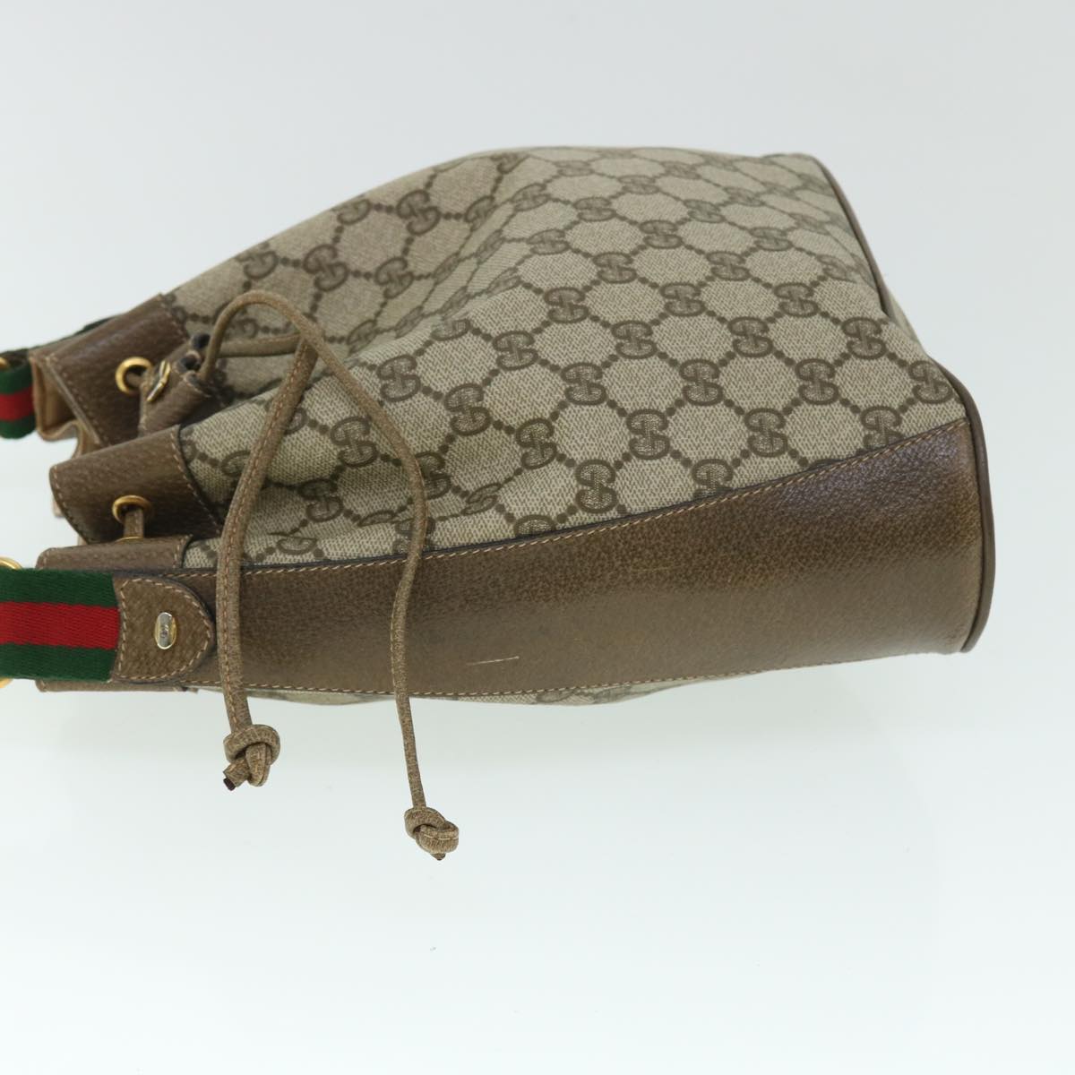 GUCCI GG Canvas Web Sherry Line Shoulder Bag PVC Leather Beige Green Auth 52761