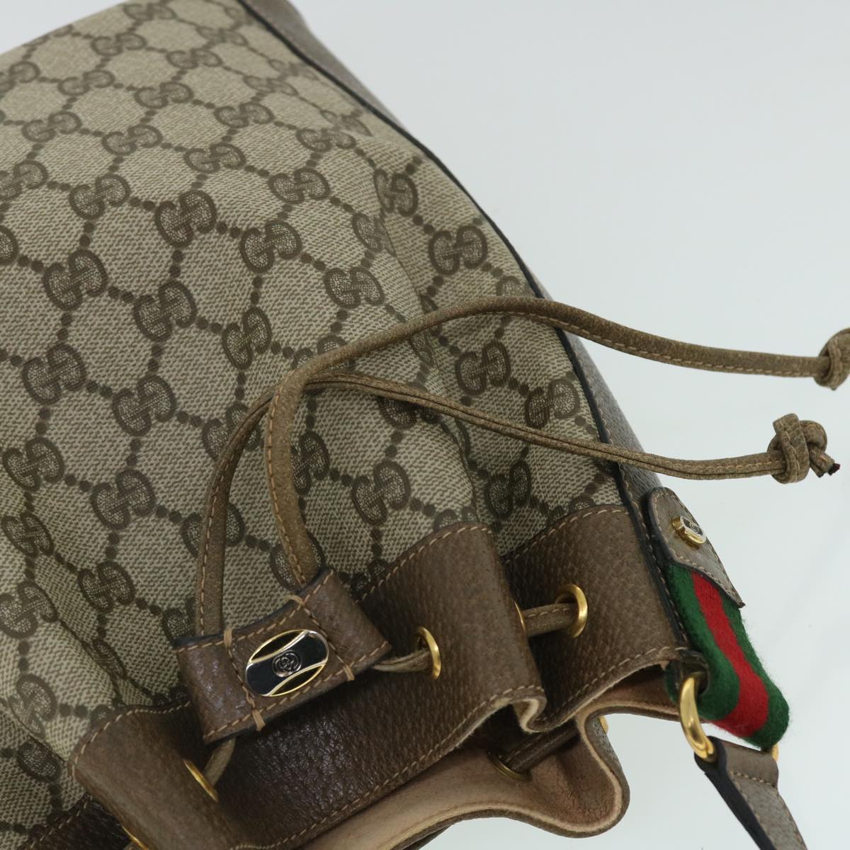 GUCCI GG Canvas Web Sherry Line Shoulder Bag PVC Leather Beige Green Auth 52761