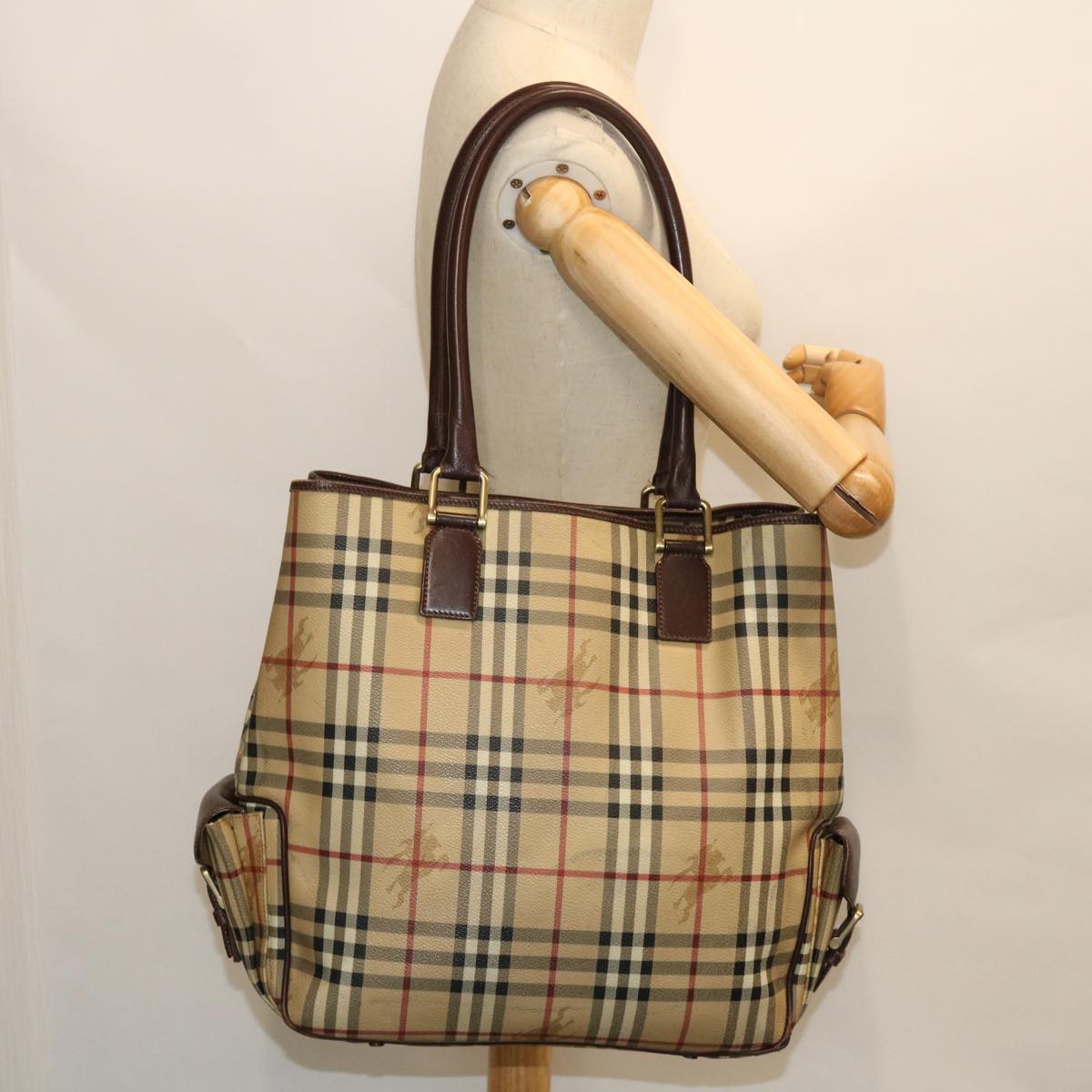 BURBERRY Nova Check Tote Bag PVC Leather Beige Brown Auth 52765