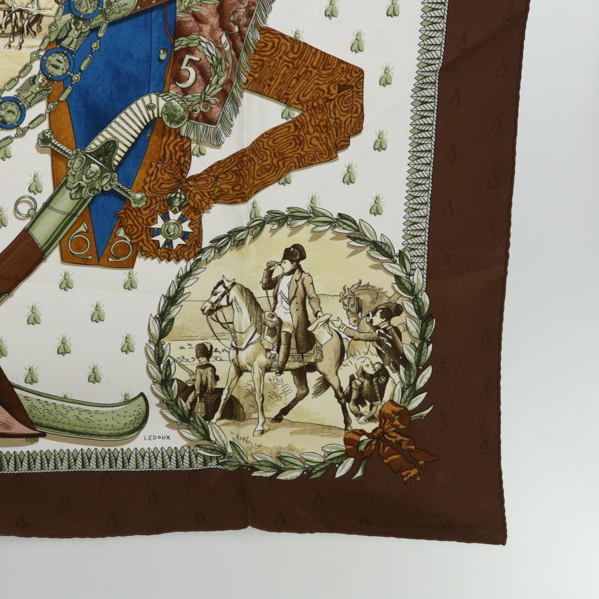 HERMES Carre 90 NAPLEON Scarf Silk Brown Auth 52779