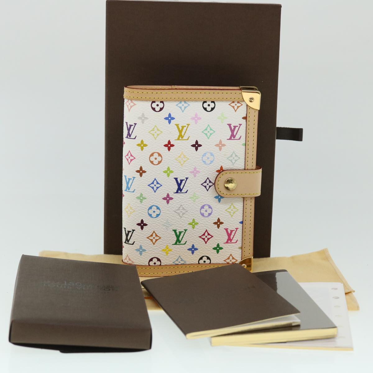 LOUIS VUITTON Multicolor Agenda PM Day Planner Cover White R21074 LV Auth 52873A