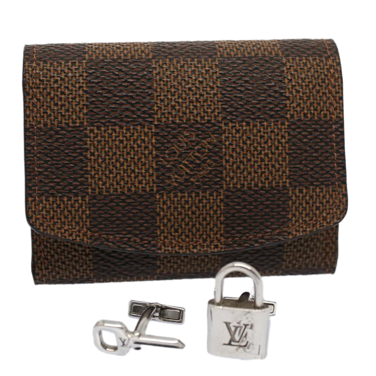 LOUIS VUITTON Damier Ebene Bouton De Manchette Cadena Eclet M64600 LV Auth 52910