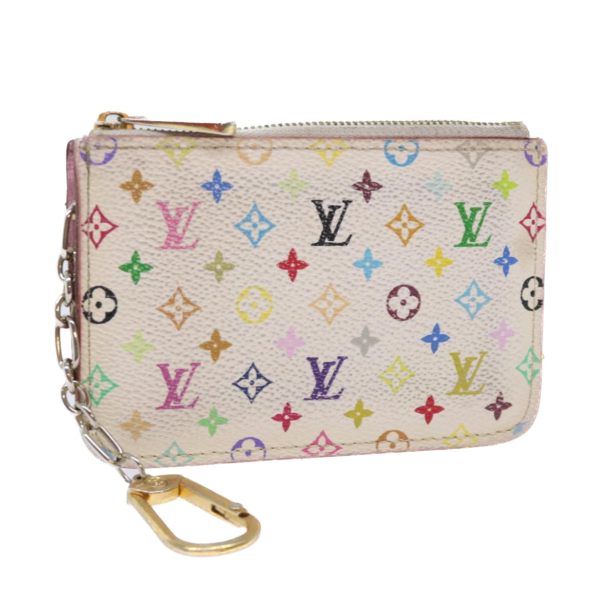 LOUIS VUITTON Multicolor Pochette Cles NM Coin Purse White M93734 LV Auth 52942