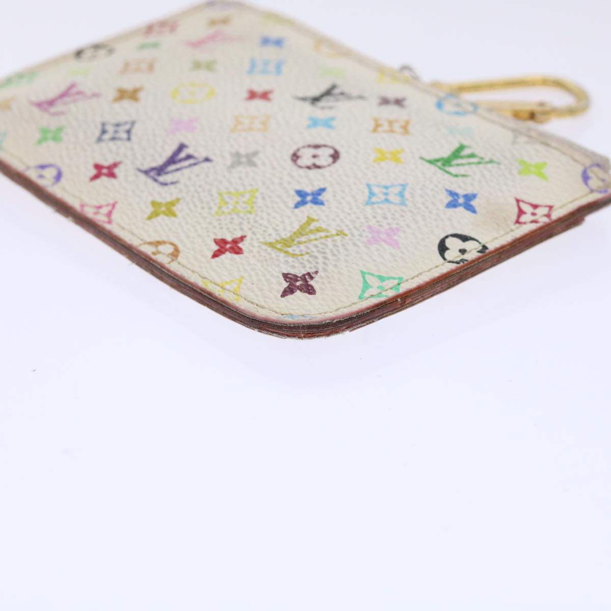 LOUIS VUITTON Multicolor Pochette Cles NM Coin Purse White M93734 LV Auth 52942