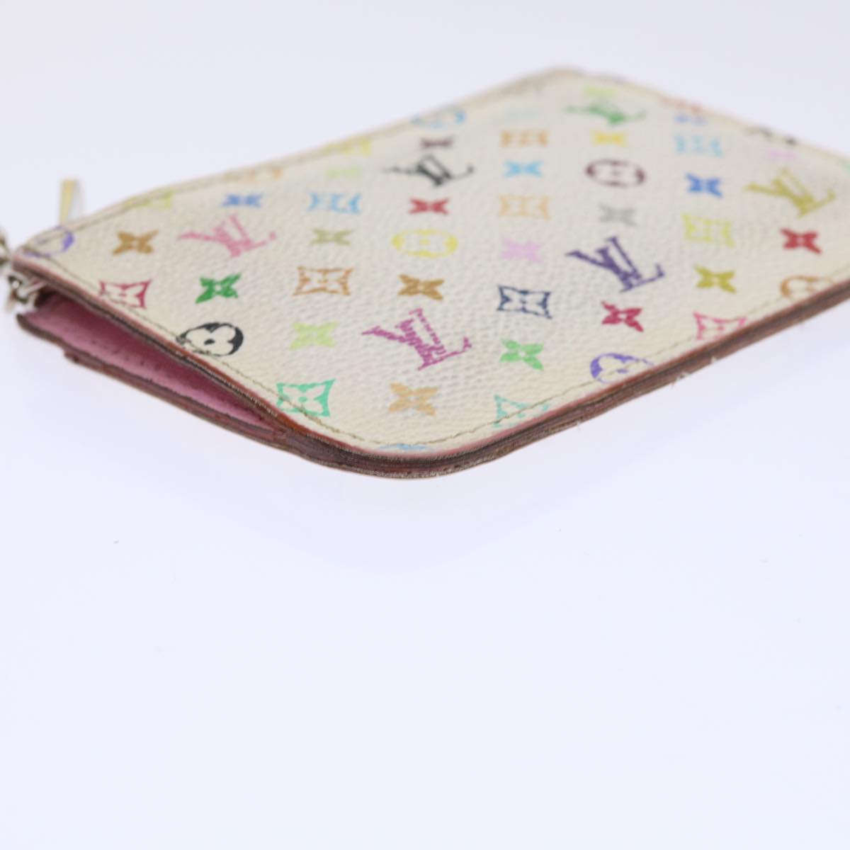 LOUIS VUITTON Multicolor Pochette Cles NM Coin Purse White M93734 LV Auth 52942