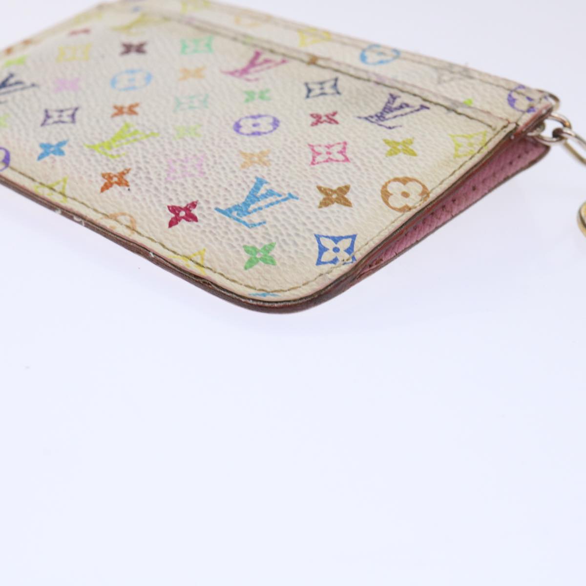 LOUIS VUITTON Multicolor Pochette Cles NM Coin Purse White M93734 LV Auth 52942