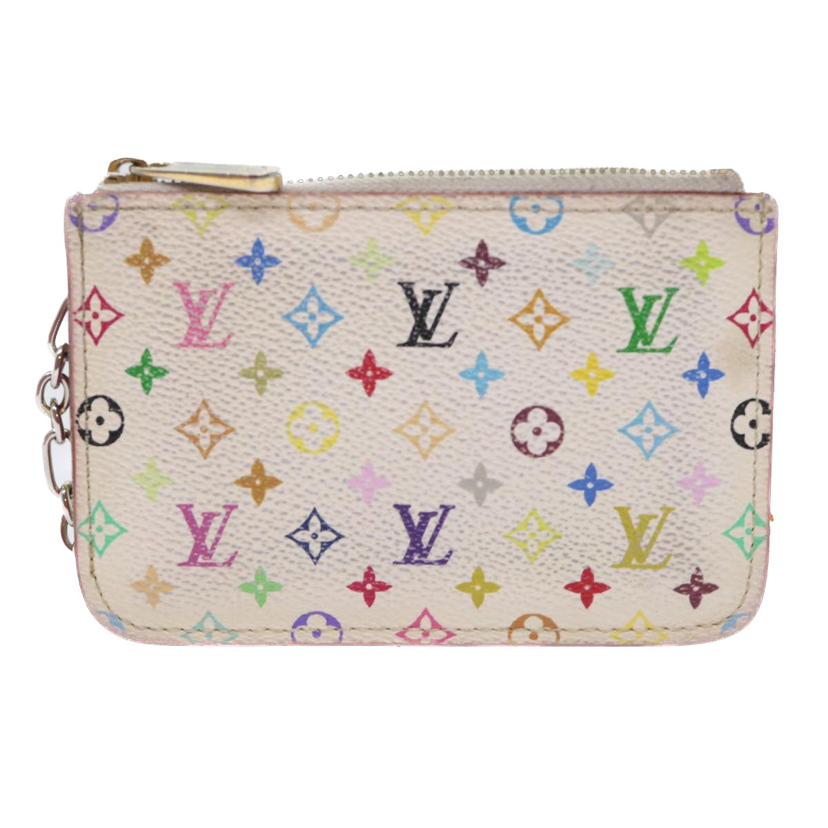 LOUIS VUITTON Multicolor Pochette Cles NM Coin Purse White M93734 LV Auth 52942