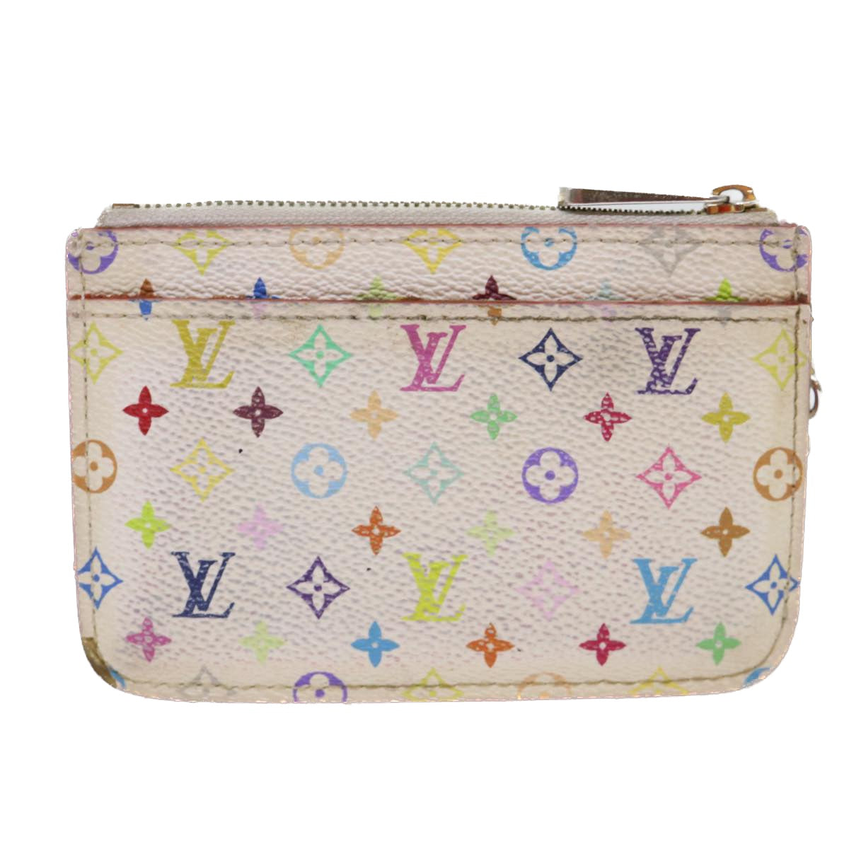 LOUIS VUITTON Multicolor Pochette Cles NM Coin Purse White M93734 LV Auth 52942