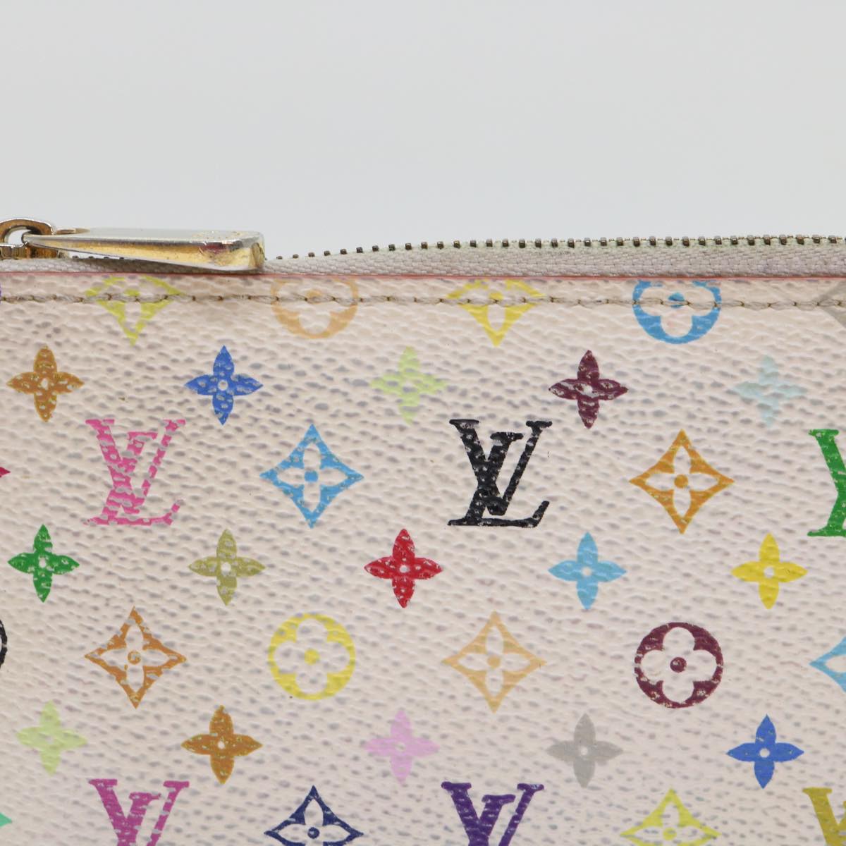 LOUIS VUITTON Multicolor Pochette Cles NM Coin Purse White M93734 LV Auth 52942