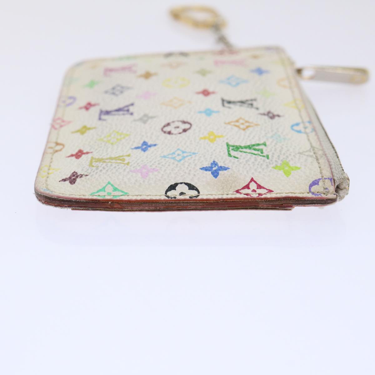 LOUIS VUITTON Multicolor Pochette Cles NM Coin Purse White M93734 LV Auth 52942