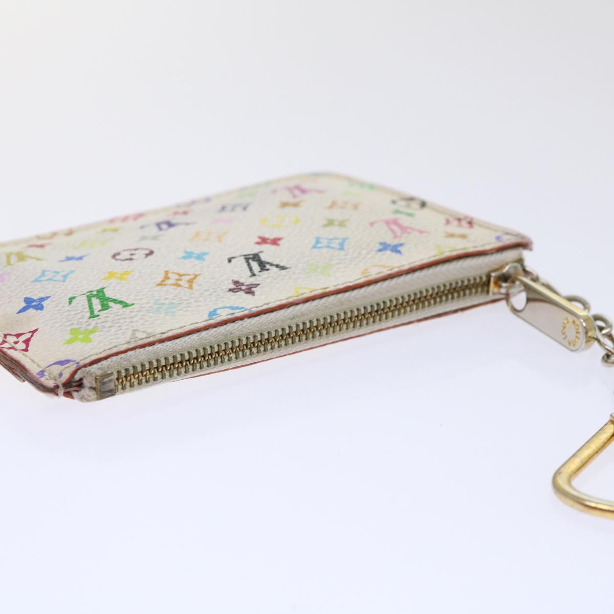 LOUIS VUITTON Multicolor Pochette Cles NM Coin Purse White M93734 LV Auth 52942