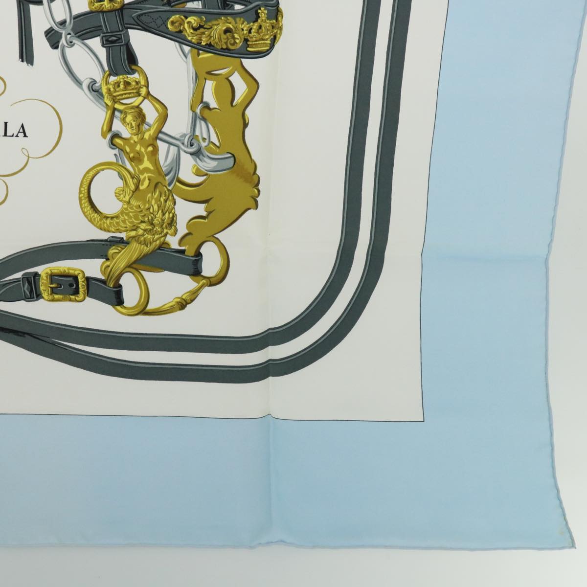 HERMES Carre 90 BRIDES de GALA Scarf Silk Light Blue White Auth 52944