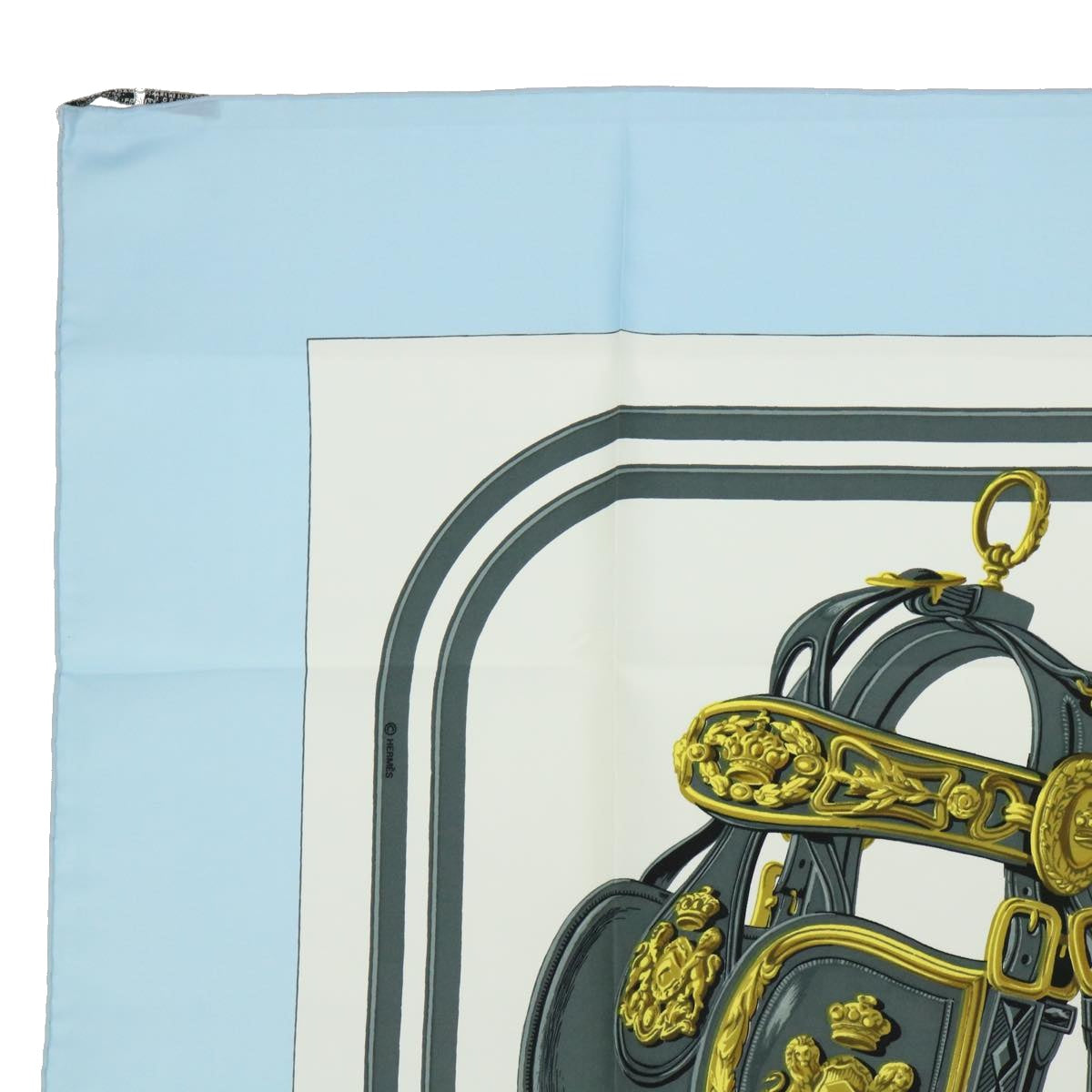 HERMES Carre 90 BRIDES de GALA Scarf Silk Light Blue White Auth 52944