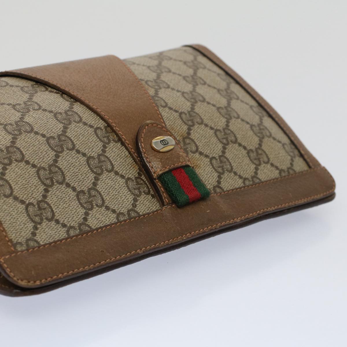 GUCCI GG Supreme Web Sherry Line Clutch Bag Beige Red Green 89 01 032 Auth 53008