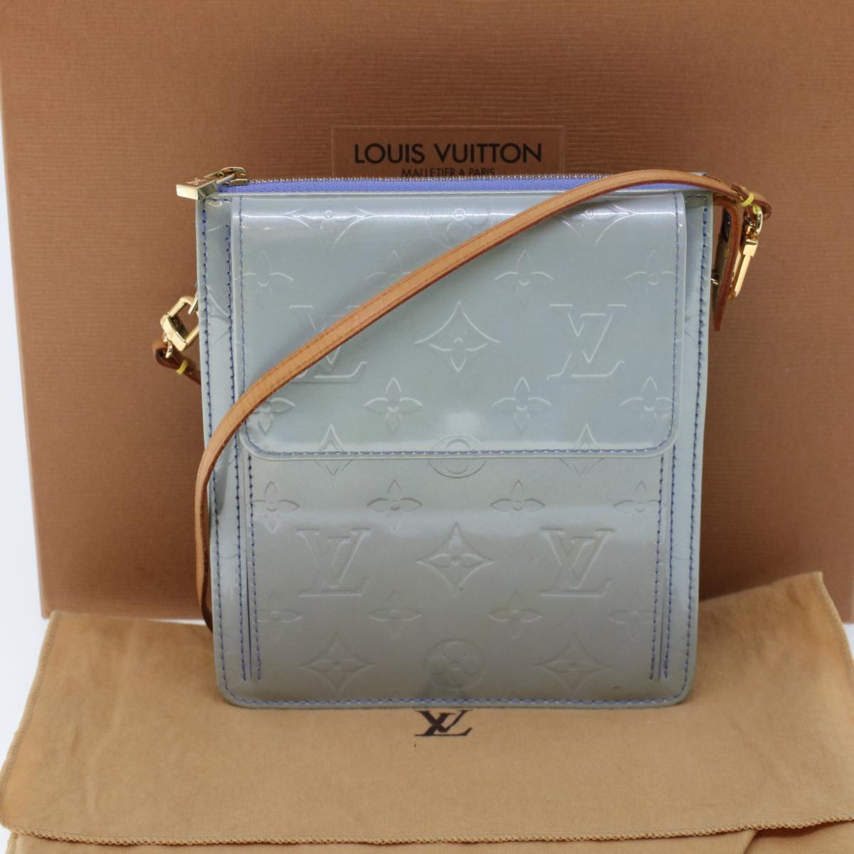 LOUIS VUITTON Monogram Vernis Motto Pouch Lavande M91224 LV Auth 53055