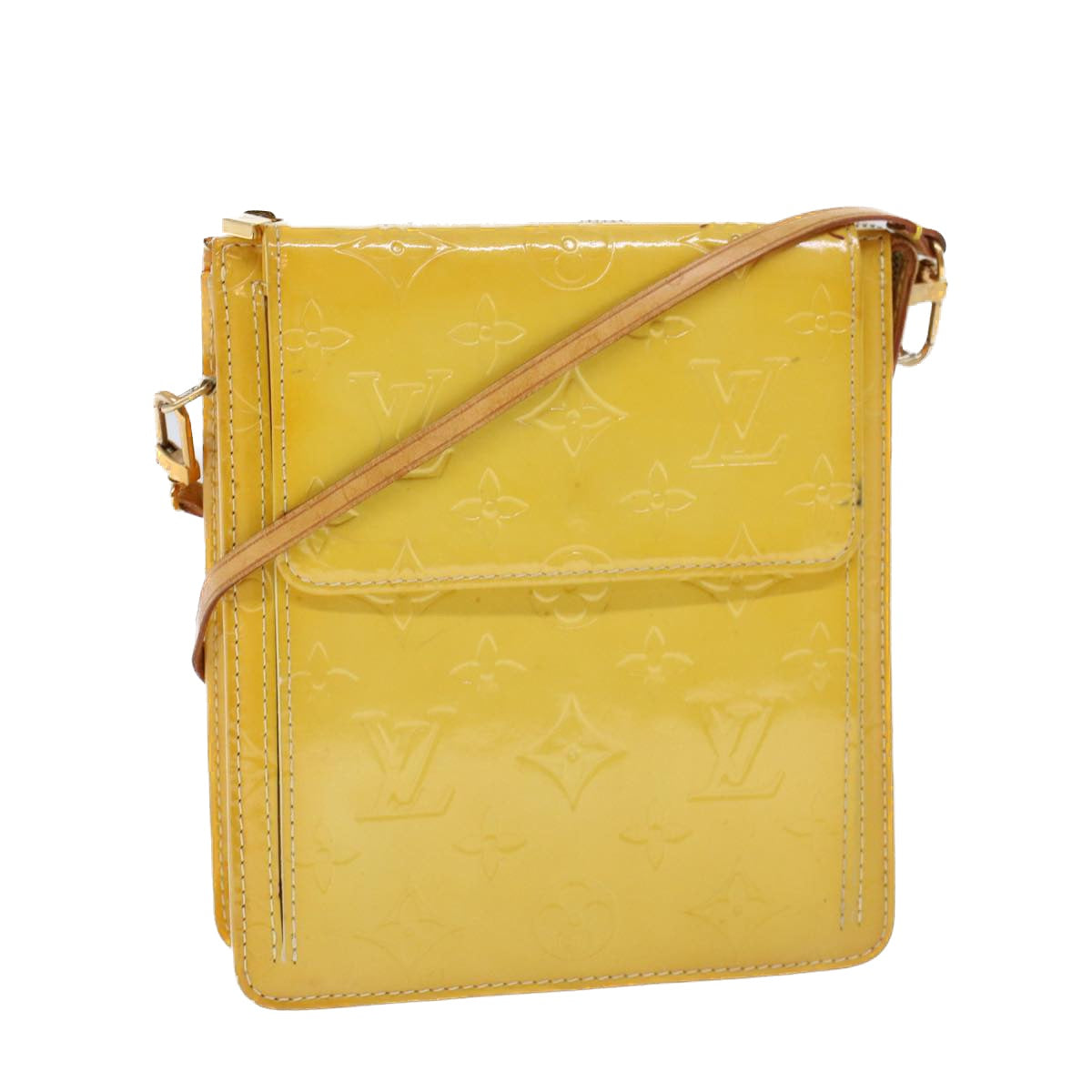 LOUIS VUITTON Monogram Vernis Motto Accessory Pouch Yellow M91159 LV Auth 53105