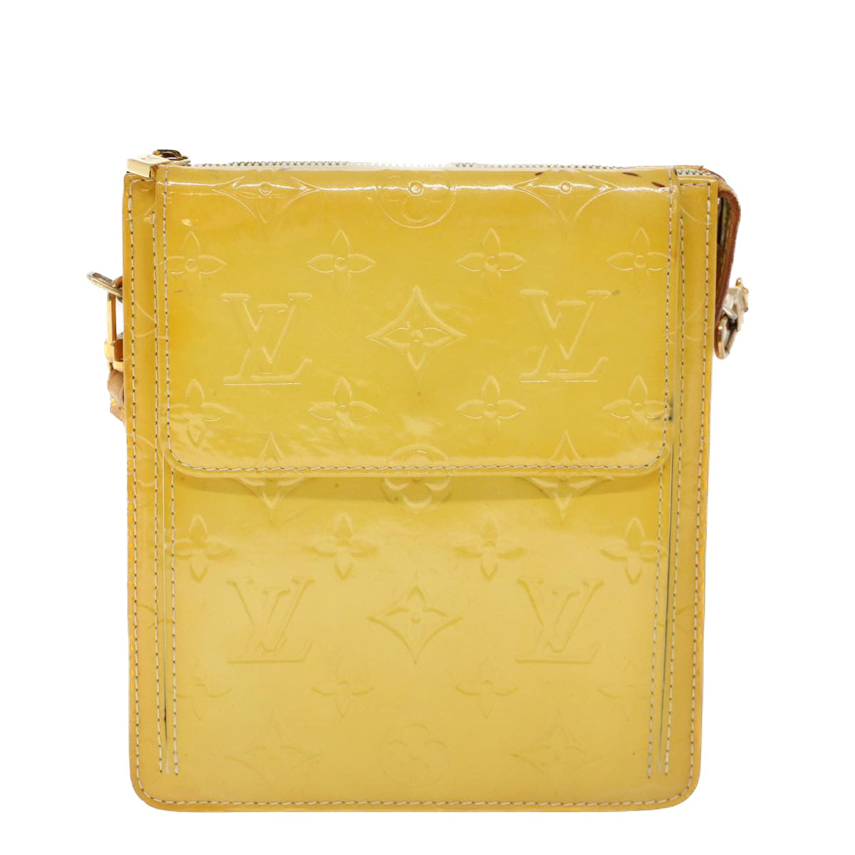 LOUIS VUITTON Monogram Vernis Motto Accessory Pouch Yellow M91159 LV Auth 53105