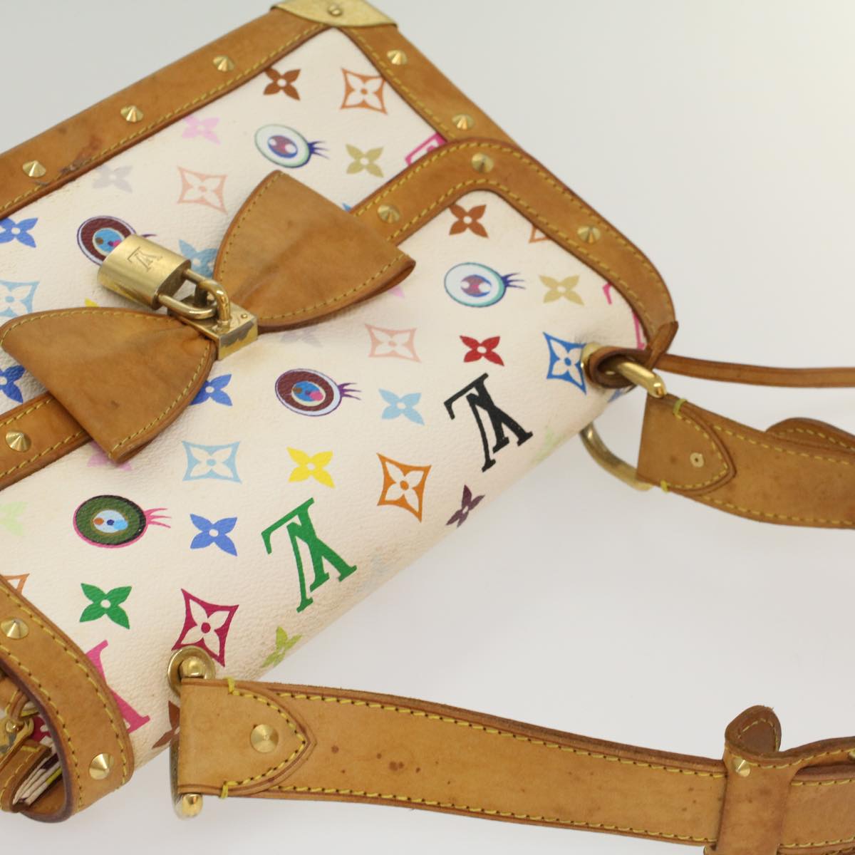 LOUIS VUITTON Multicolor Ribbon Pochette I Miss You Bag White M92051 Auth 53120