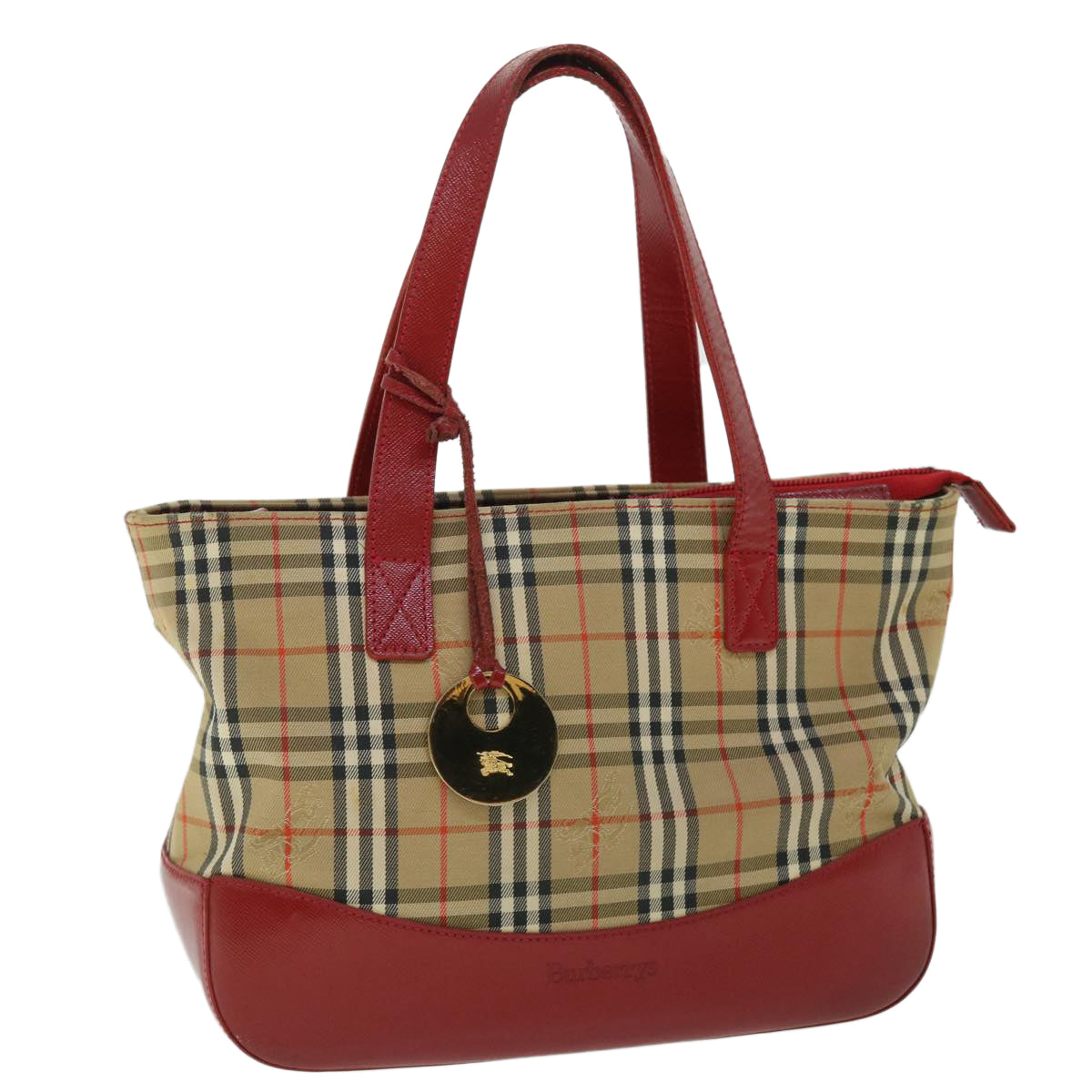 Burberrys Nova Check Hand Bag Canvas Beige Red Auth 53246