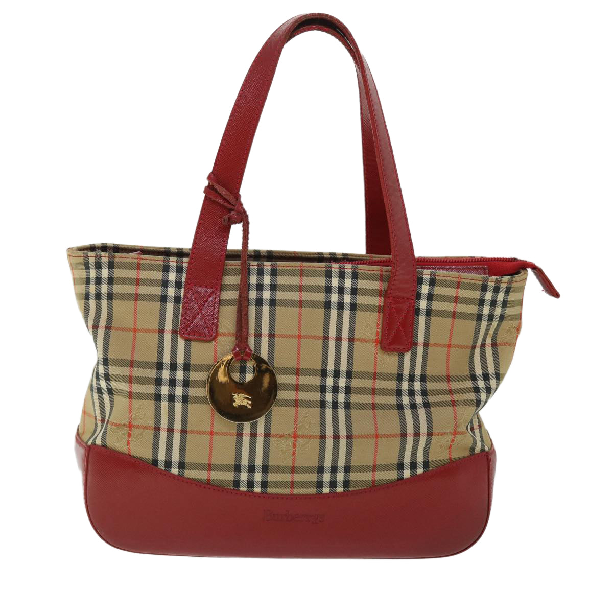 Burberrys Nova Check Hand Bag Canvas Beige Red Auth 53246