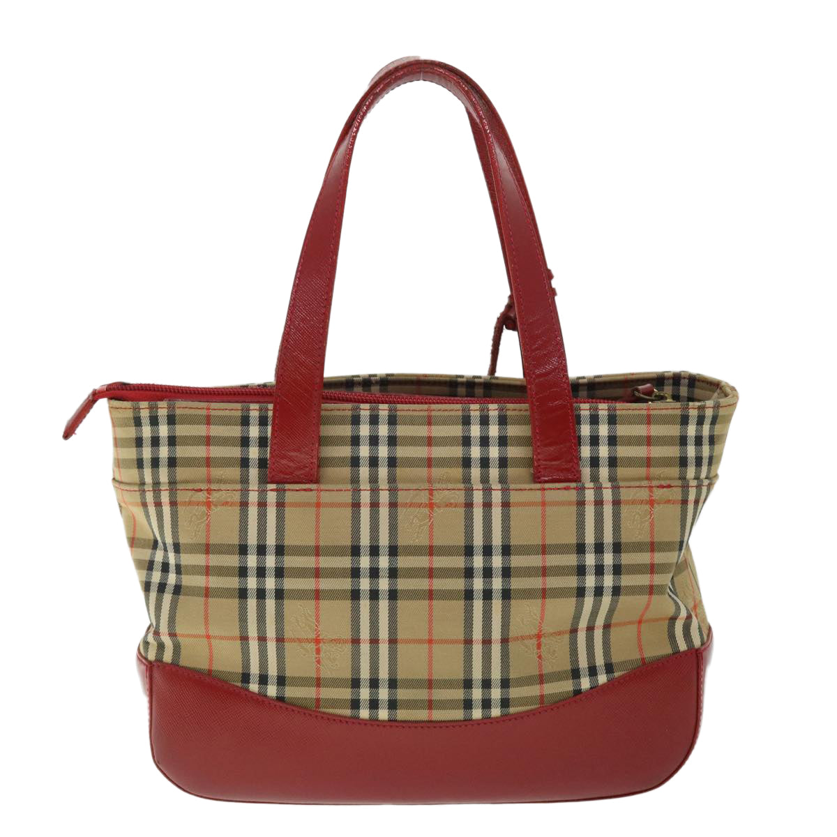 Burberrys Nova Check Hand Bag Canvas Beige Red Auth 53246