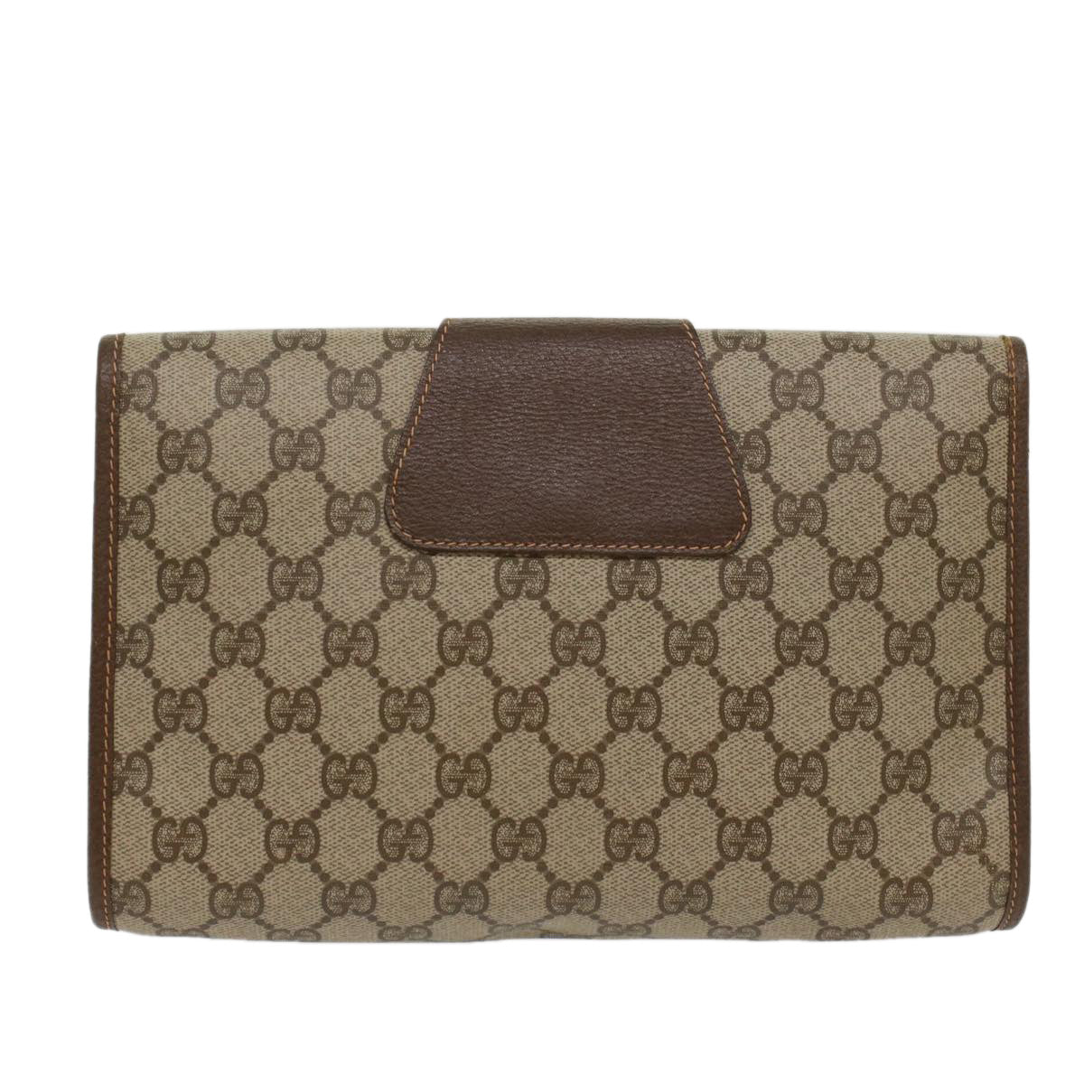 GUCCI GG Canvas Web Sherry Line Clutch Bag PVC Leather Beige Green Auth 53257