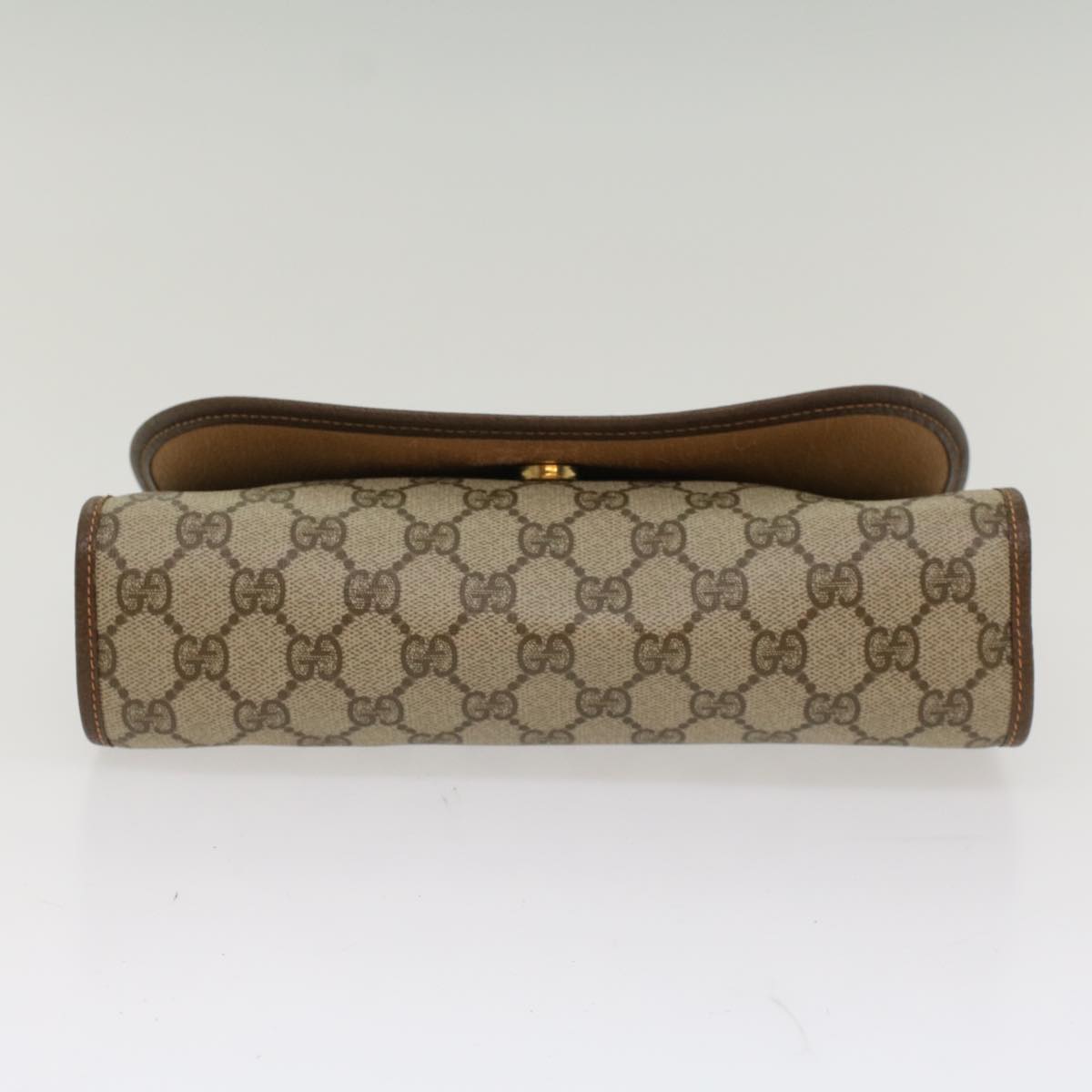 GUCCI GG Canvas Web Sherry Line Clutch Bag PVC Leather Beige Green Auth 53257