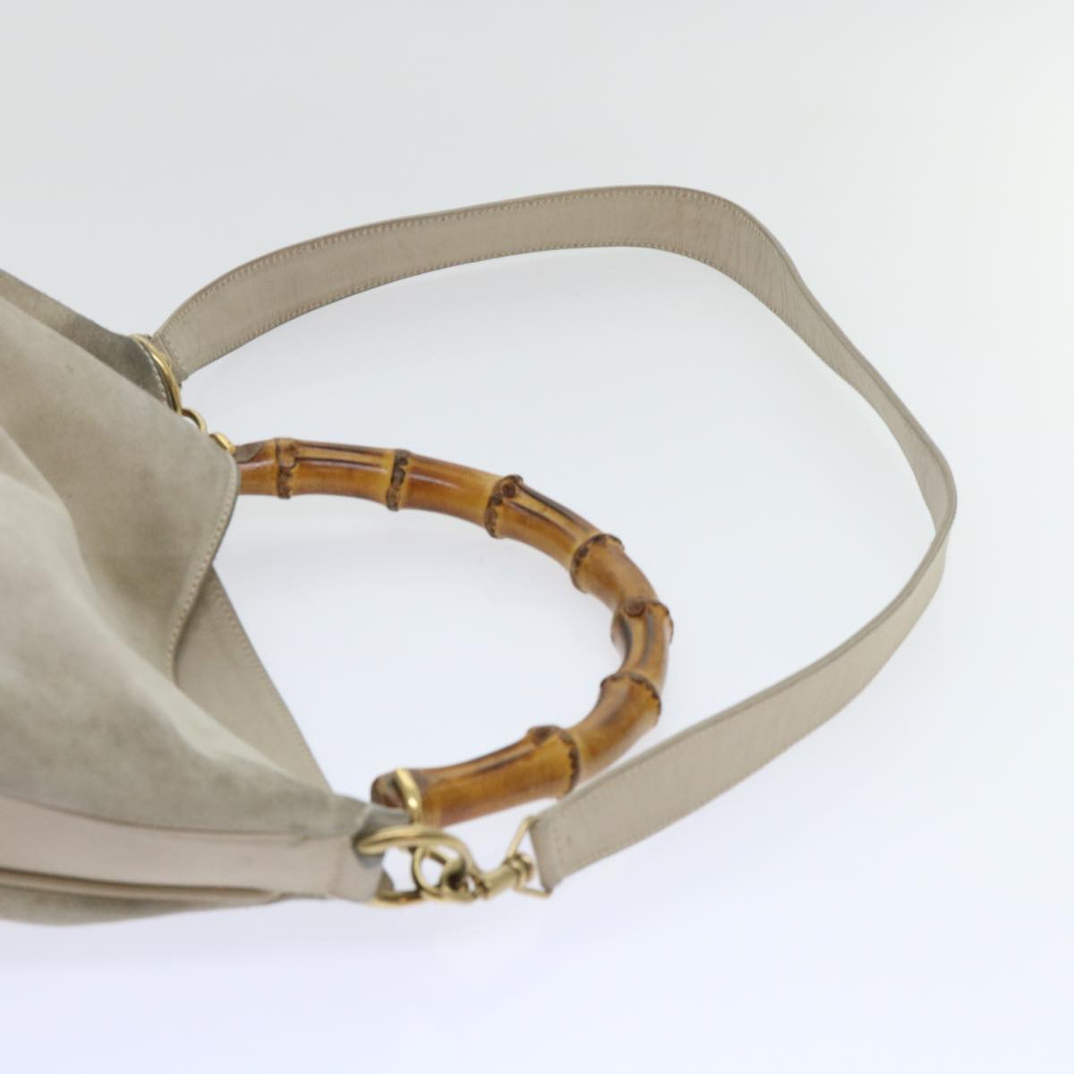 GUCCI Bamboo Shoulder Bag Suede 2way Beige Auth 53270