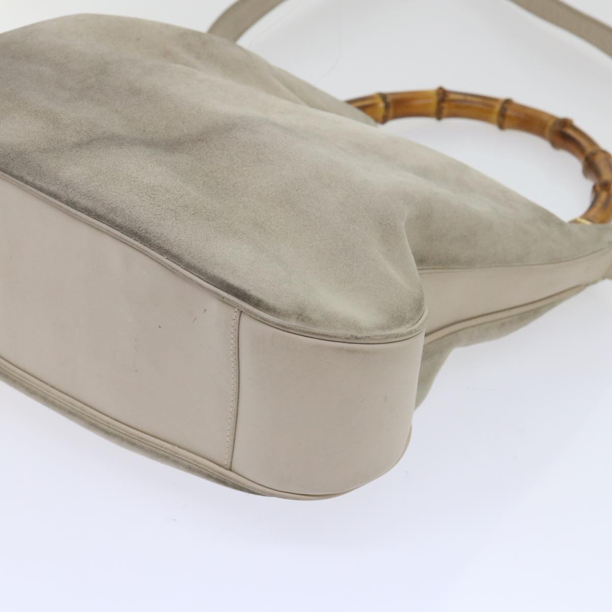 GUCCI Bamboo Shoulder Bag Suede 2way Beige Auth 53270