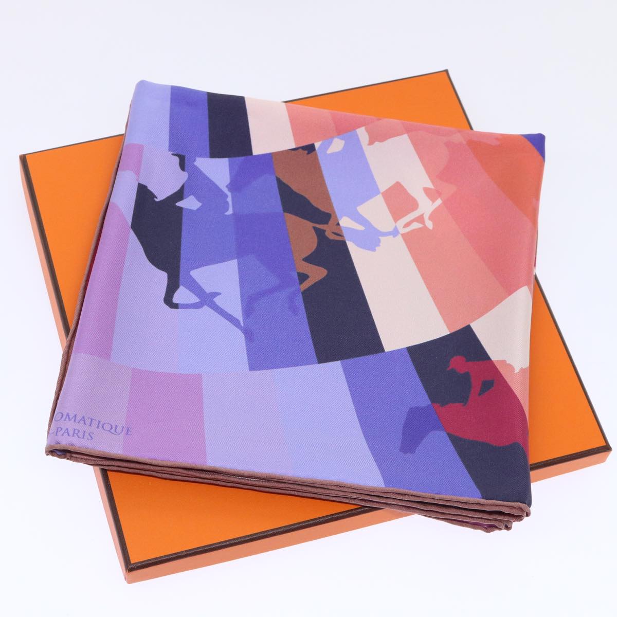 HERMES Carre 90 GALOP CHROMATIQUE Scarf Silk Purple Orange Multicolor Auth 53286