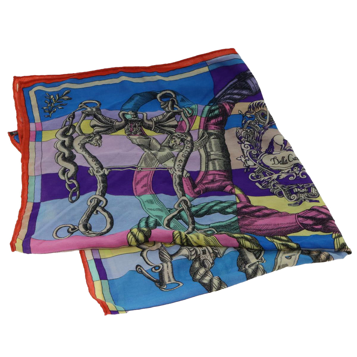 HERMES Carre 140 DELLA CAVALLERIA Scarf Silk Wool Purple Multicolor Auth 53290