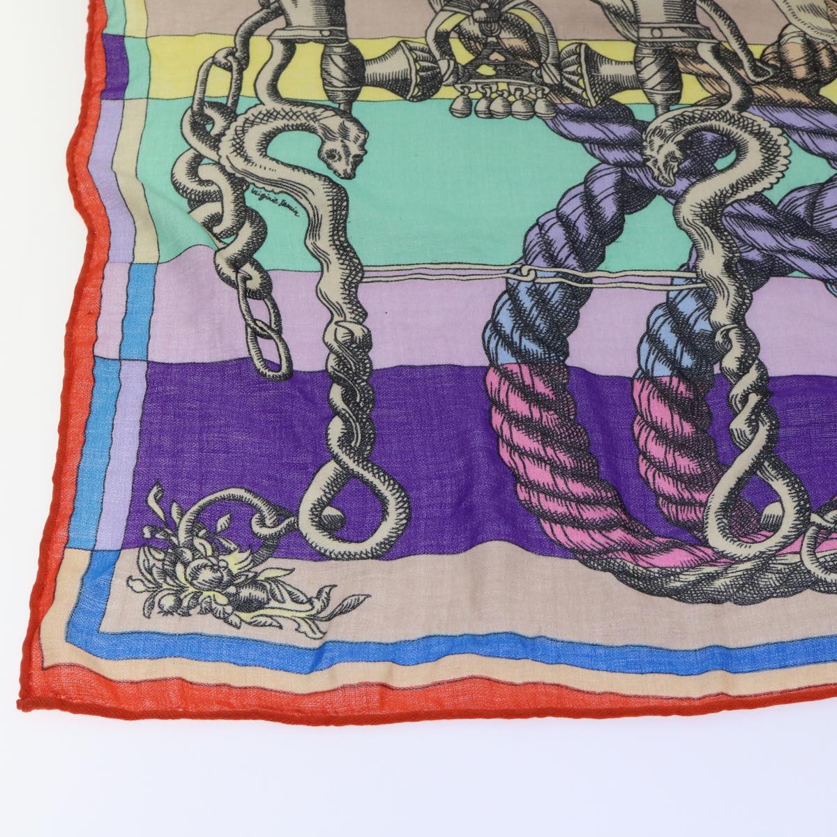 HERMES Carre 140 DELLA CAVALLERIA Scarf Silk Wool Purple Multicolor Auth 53290