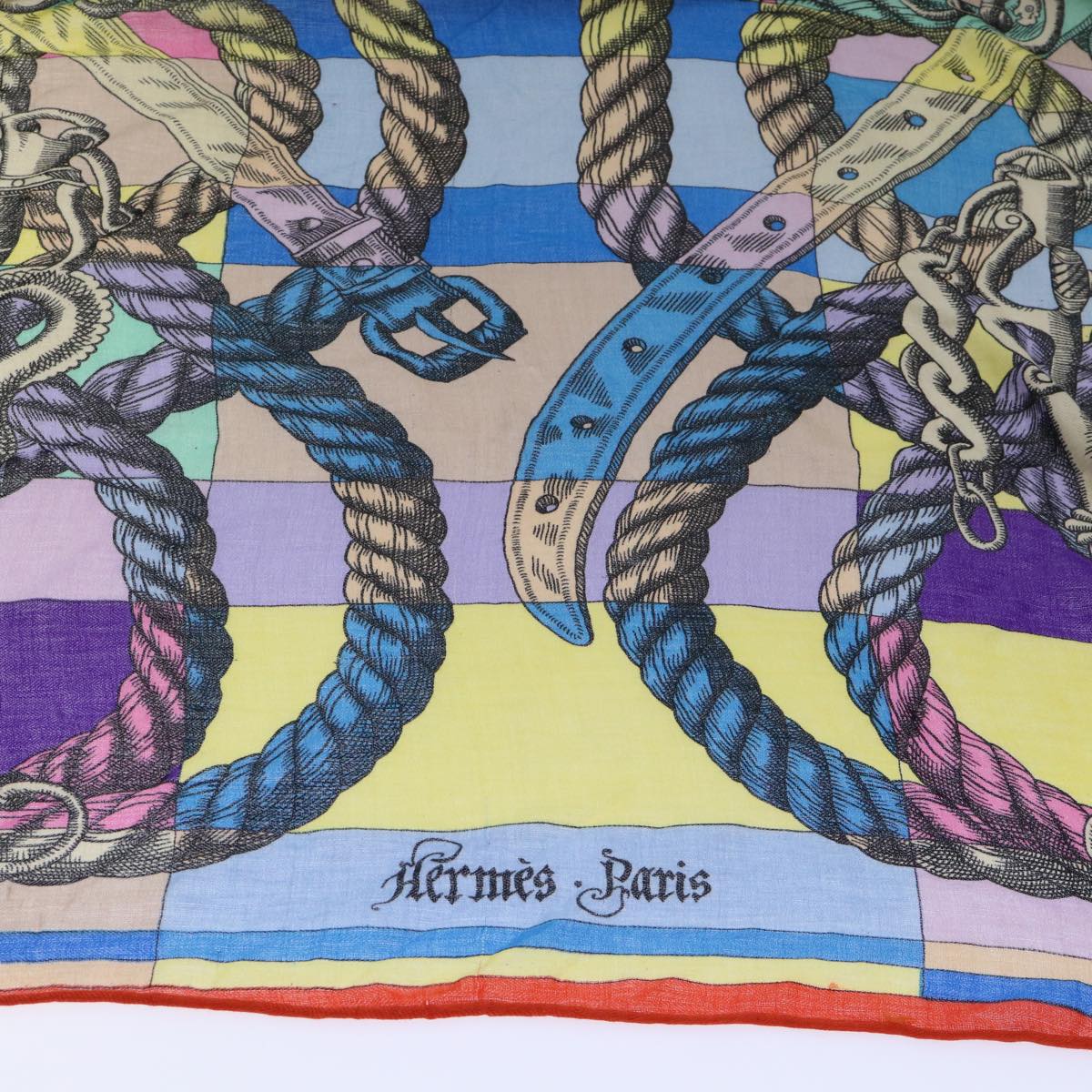 HERMES Carre 140 DELLA CAVALLERIA Scarf Silk Wool Purple Multicolor Auth 53290