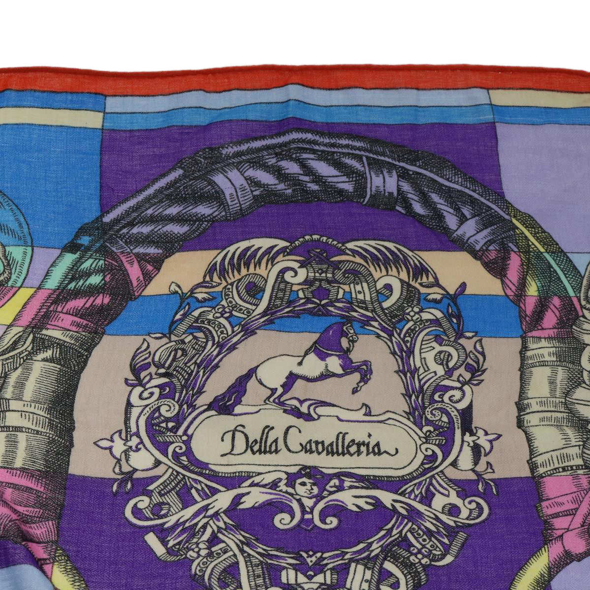 HERMES Carre 140 DELLA CAVALLERIA Scarf Silk Wool Purple Multicolor Auth 53290