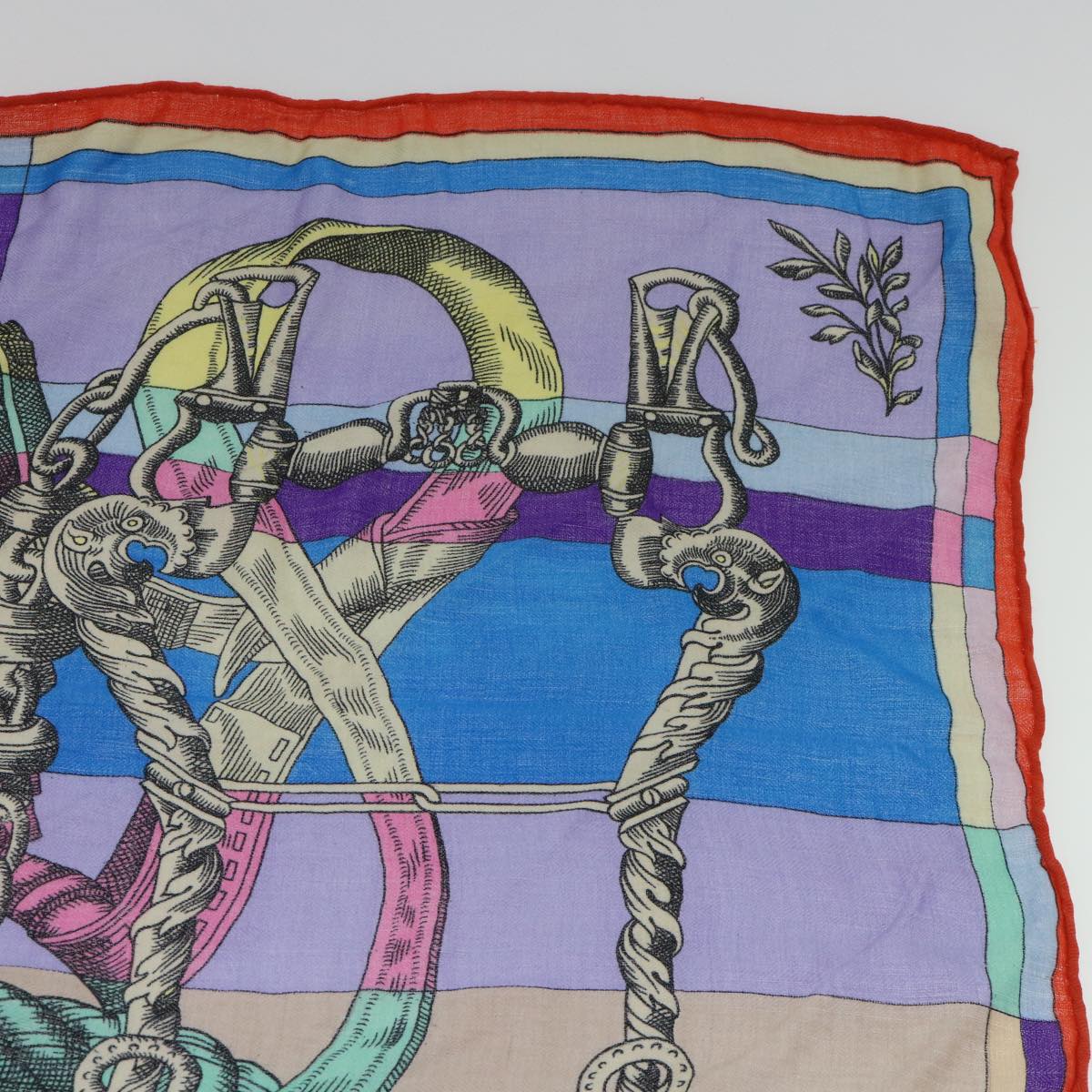 HERMES Carre 140 DELLA CAVALLERIA Scarf Silk Wool Purple Multicolor Auth 53290