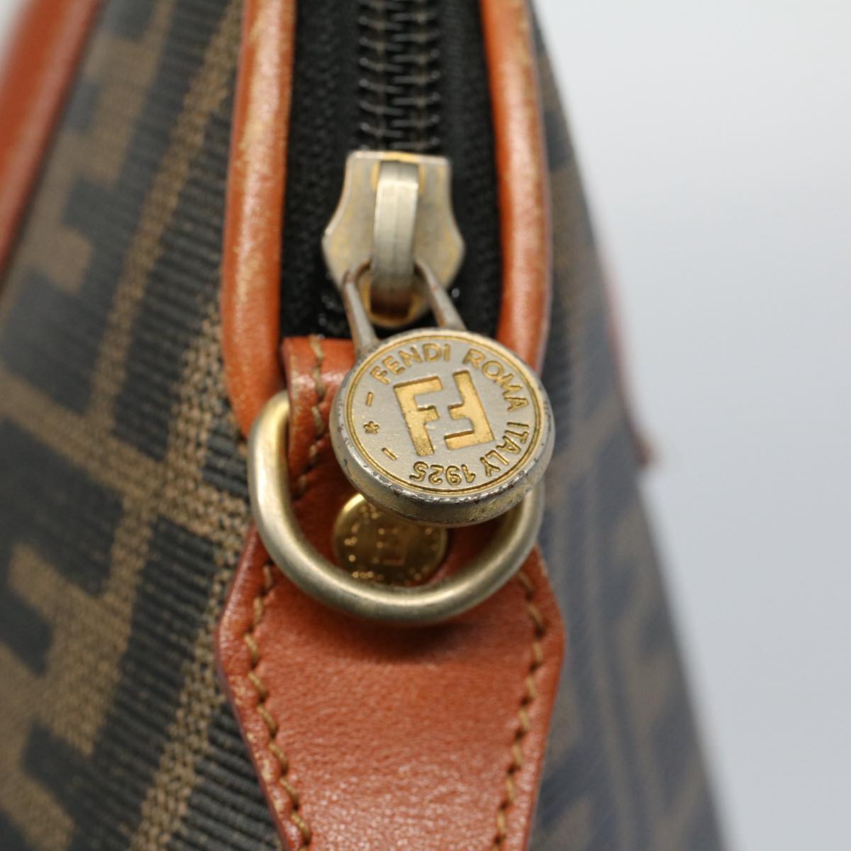 FENDI Zucca Canvas Hand Bag Black Brown Auth 53345